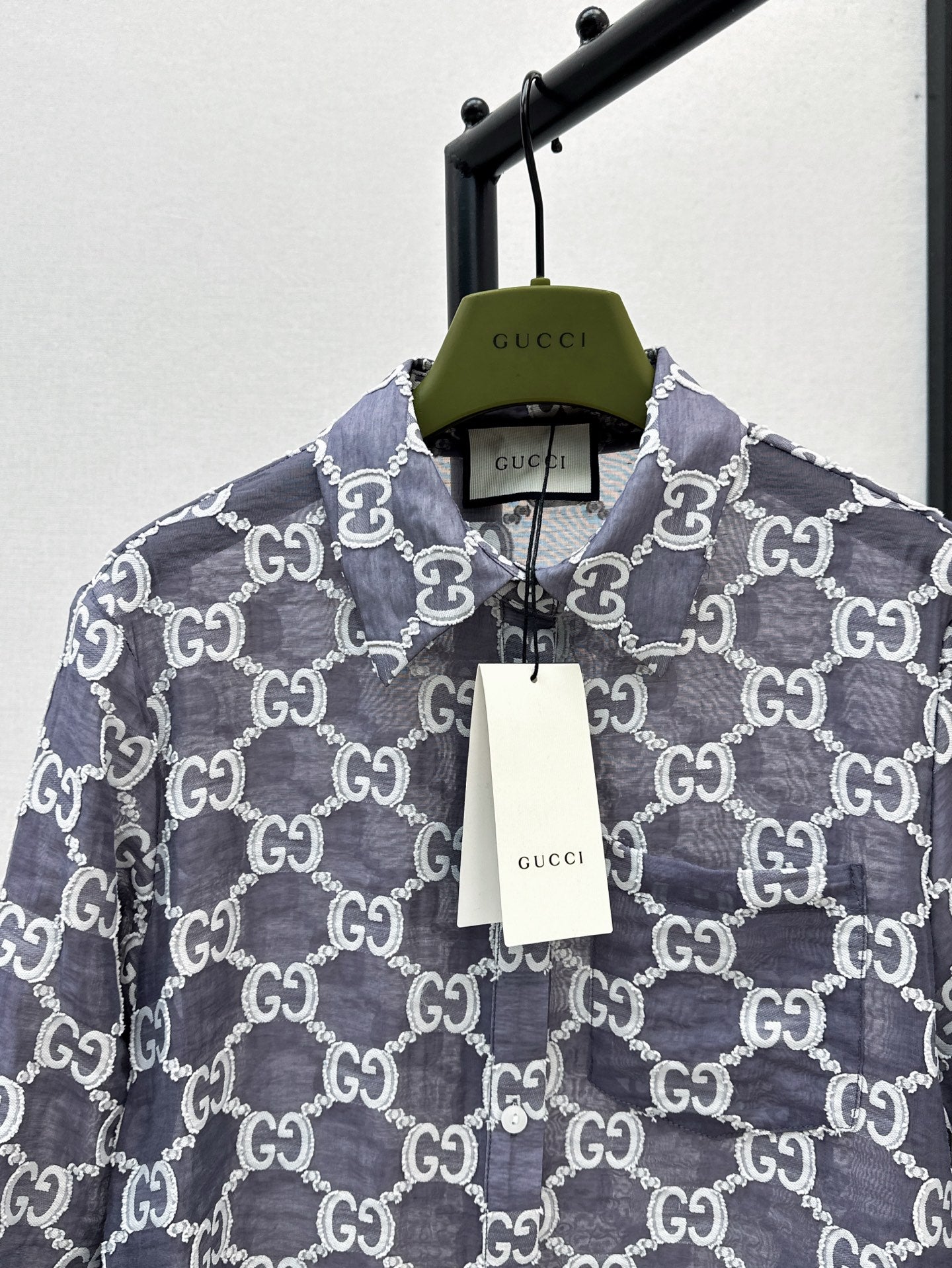 Gu* 25ss GG jacquard lace trim  shirt