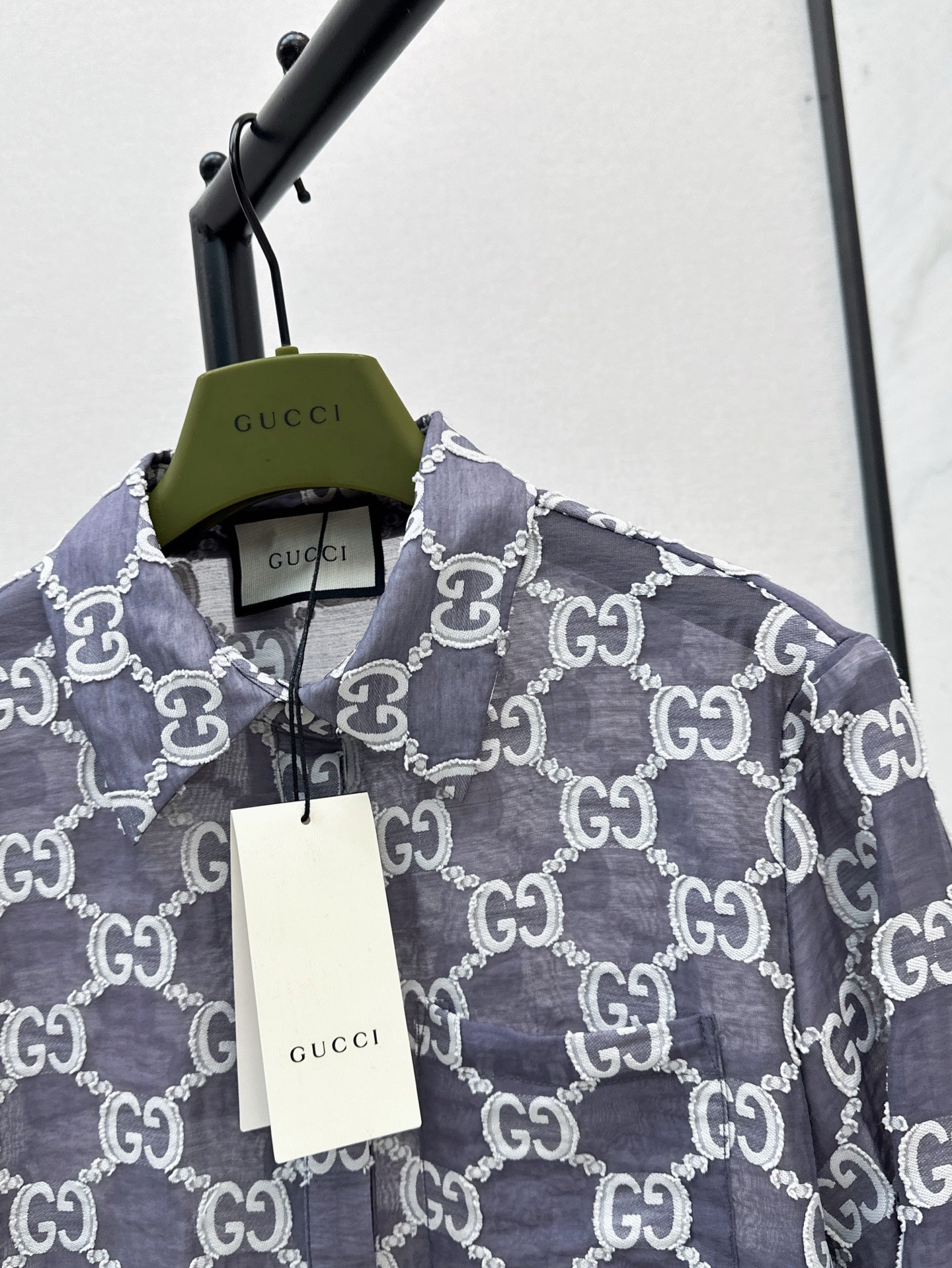 Gu* 25ss GG jacquard lace trim  shirt