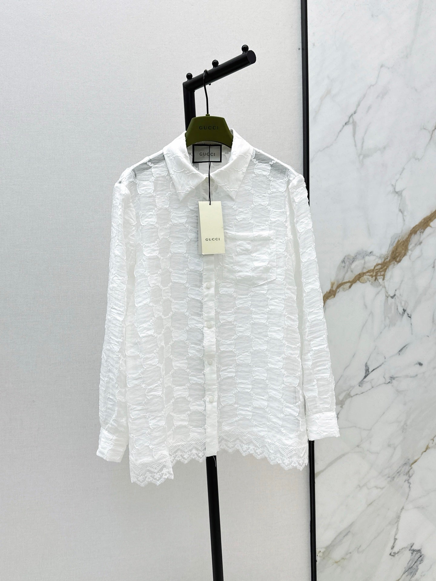 Gu* 25ss GG jacquard lace trim  shirt