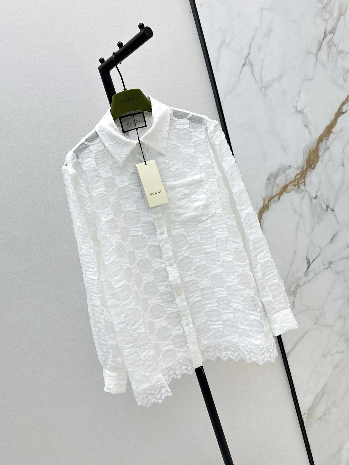 Gu* 25ss GG jacquard lace trim  shirt