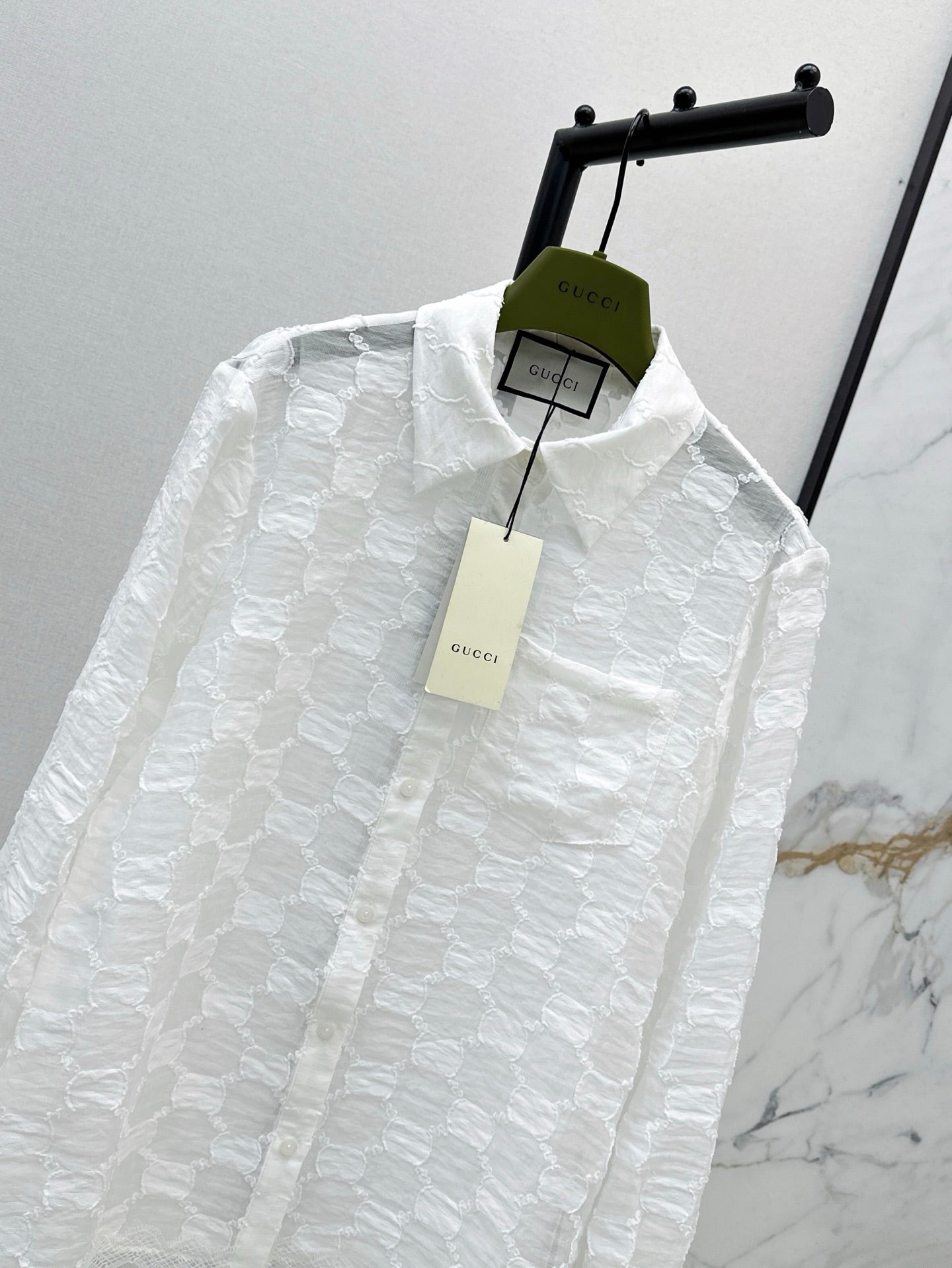 Gu* 25ss GG jacquard lace trim  shirt