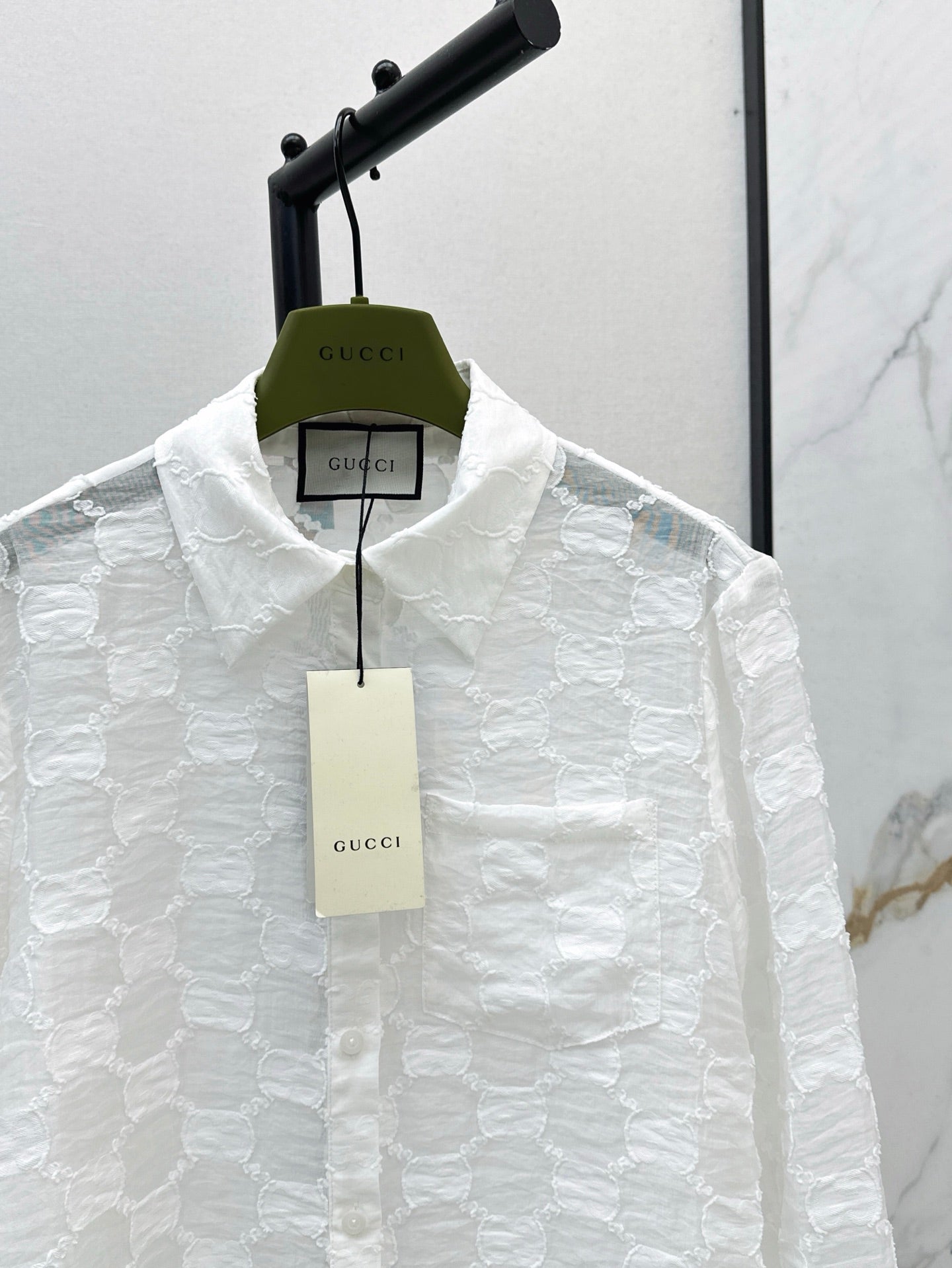 Gu* 25ss GG jacquard lace trim  shirt