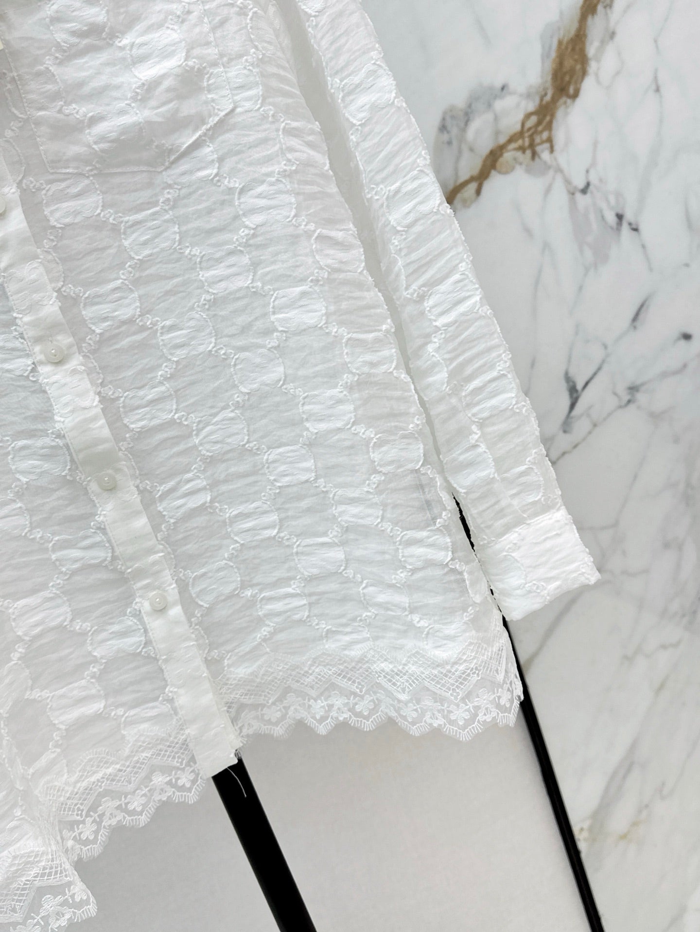 Gu* 25ss GG jacquard lace trim  shirt