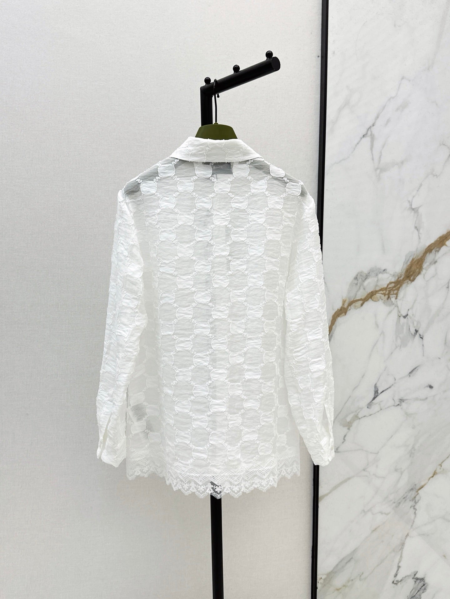 Gu* 25ss GG jacquard lace trim  shirt