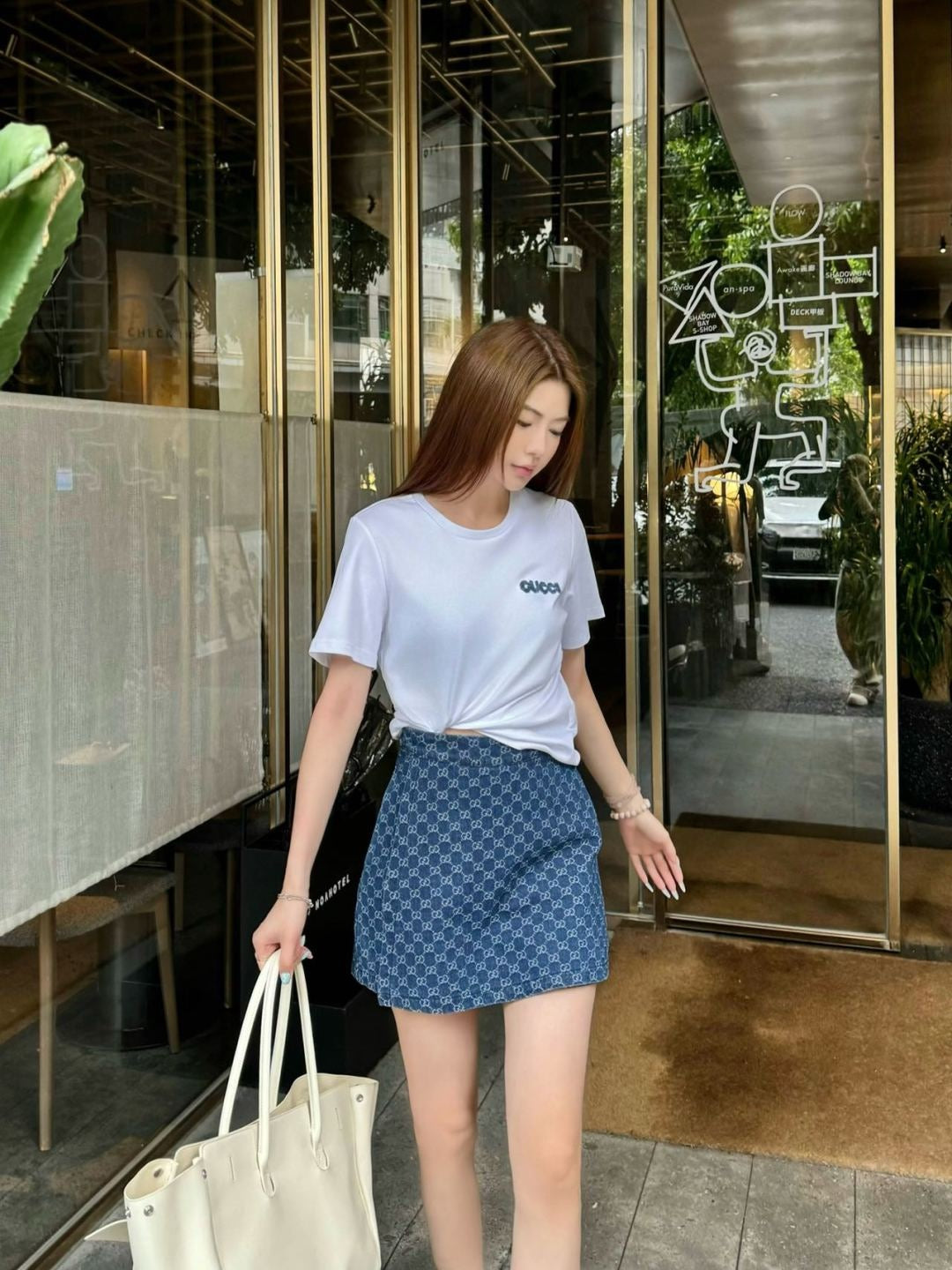 Gu* 25ss cotton jersey t-shirt and GG denim skort suit