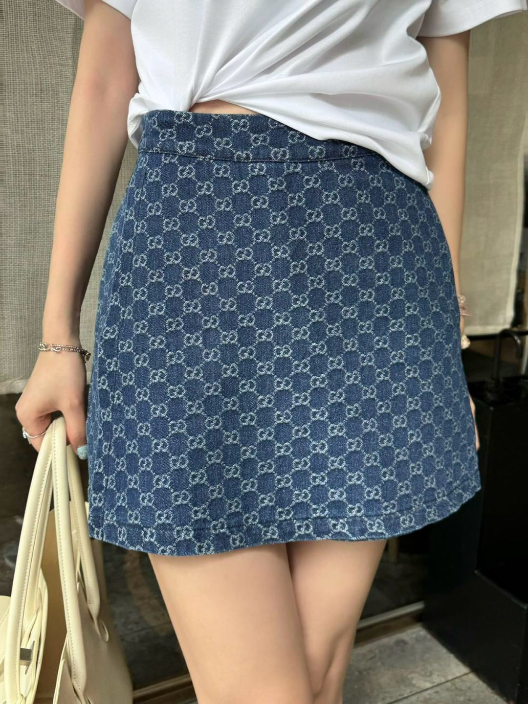 Gu* 25ss cotton jersey t-shirt and GG denim skort suit