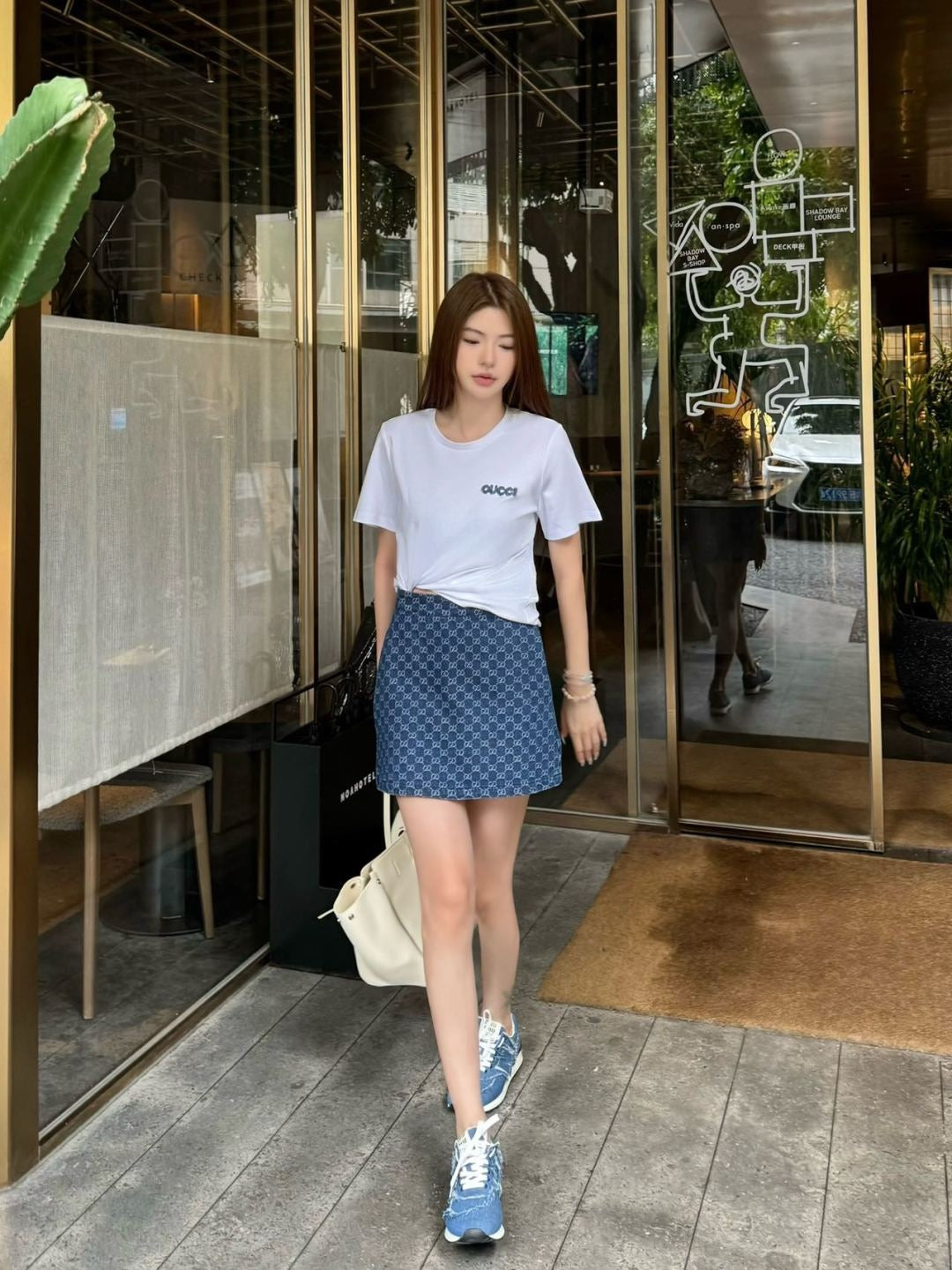 Gu* 25ss cotton jersey t-shirt and GG denim skort suit