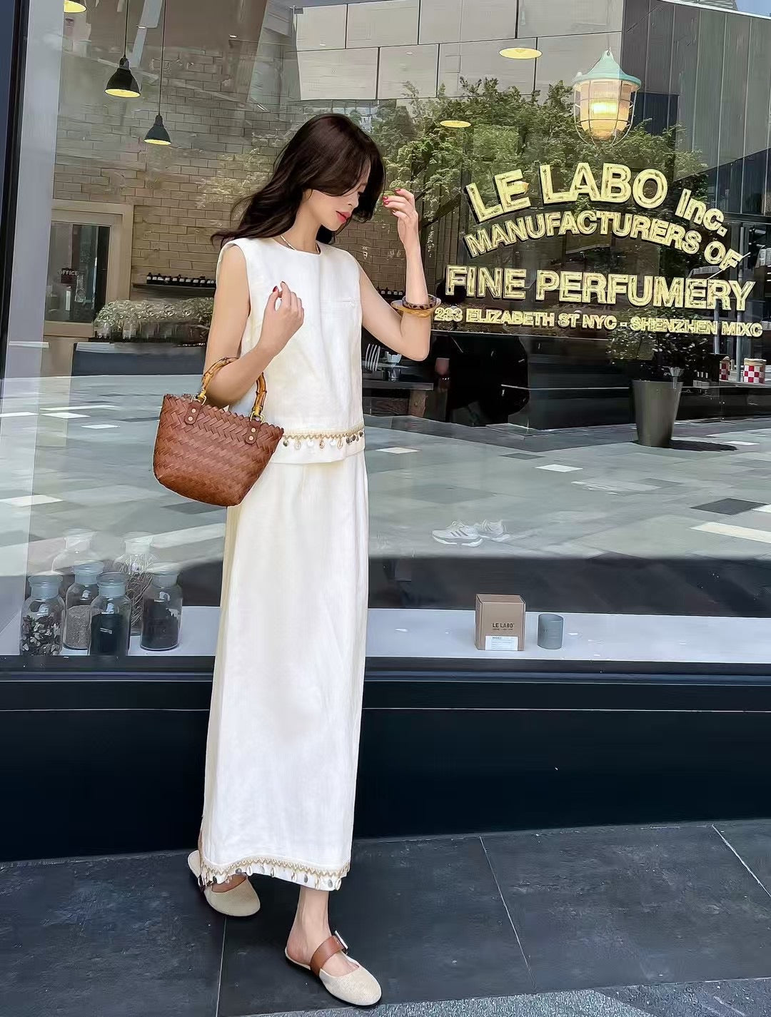 Lor*P 25ss lace trim cropped vest and skirt suit