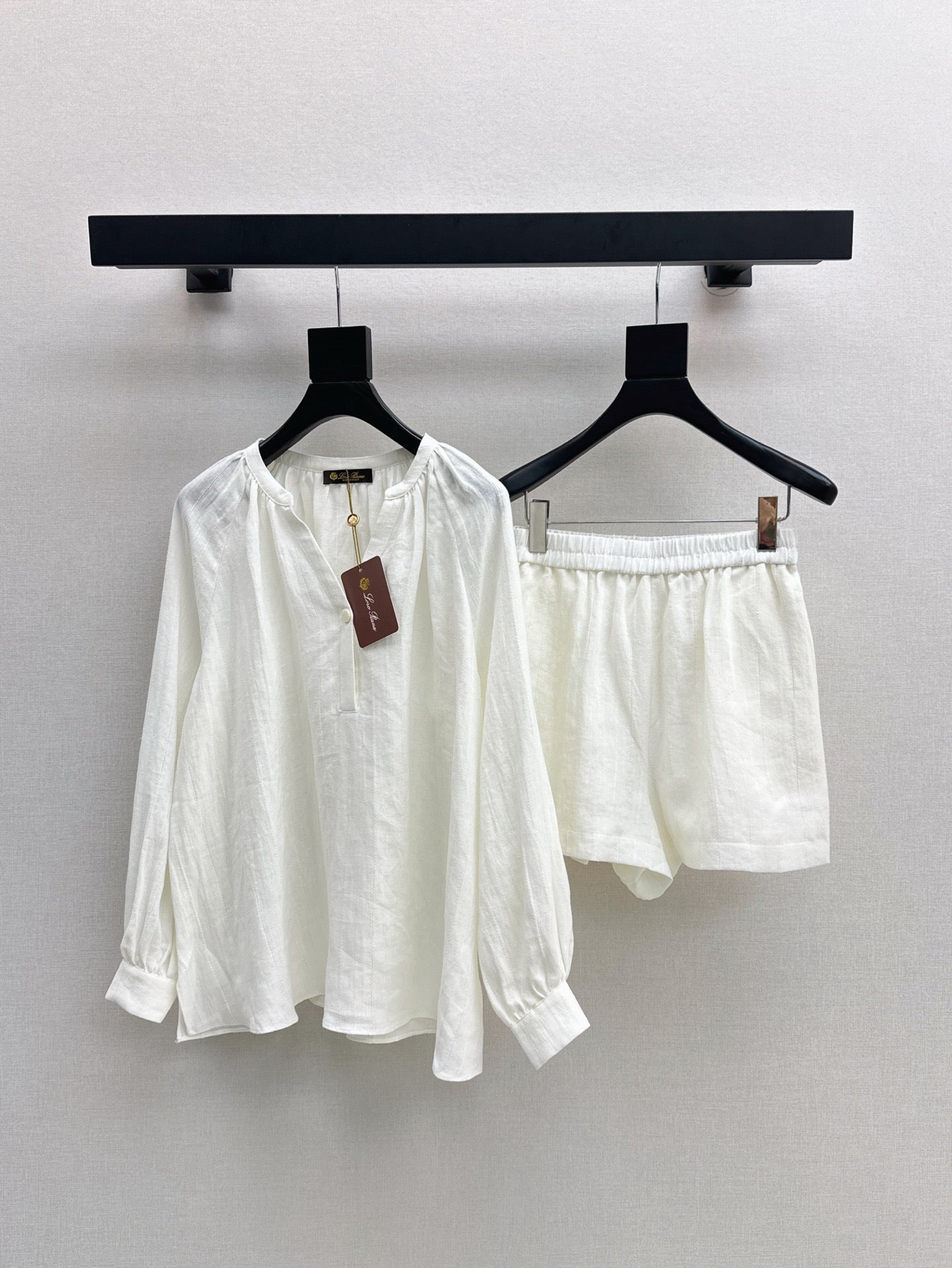 Lor*P 25ss loose linen shirt and elastic waist shorts suit