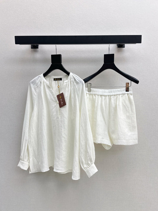 Lor*P 25ss loose linen shirt and elastic waist shorts suit