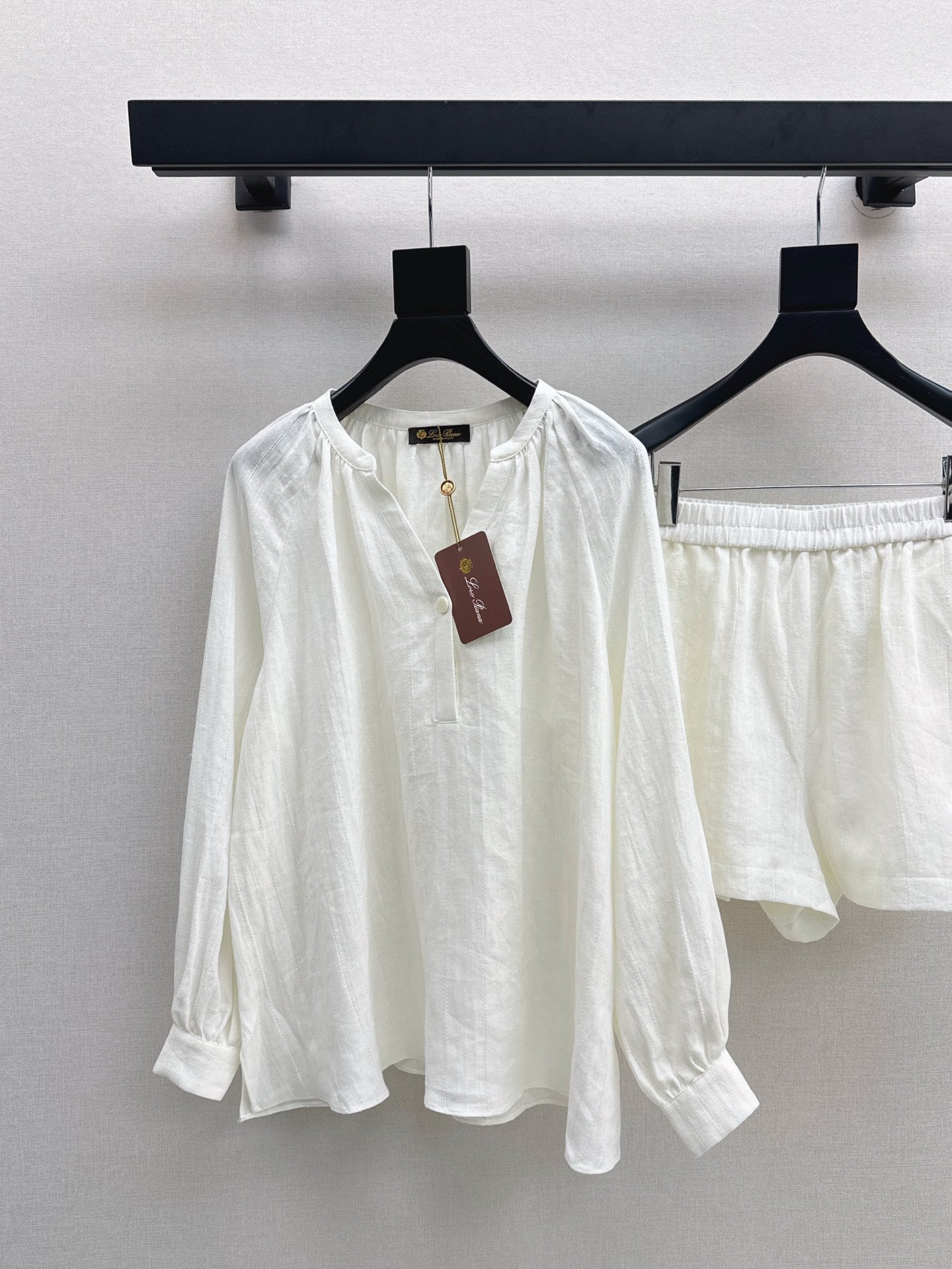 Lor*P 25ss loose linen shirt and elastic waist shorts suit
