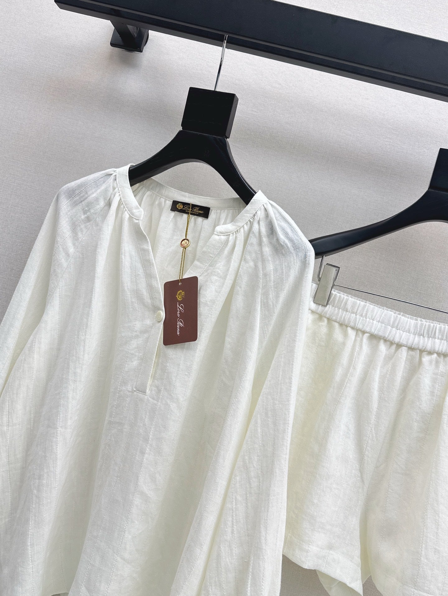 Lor*P 25ss loose linen shirt and elastic waist shorts suit