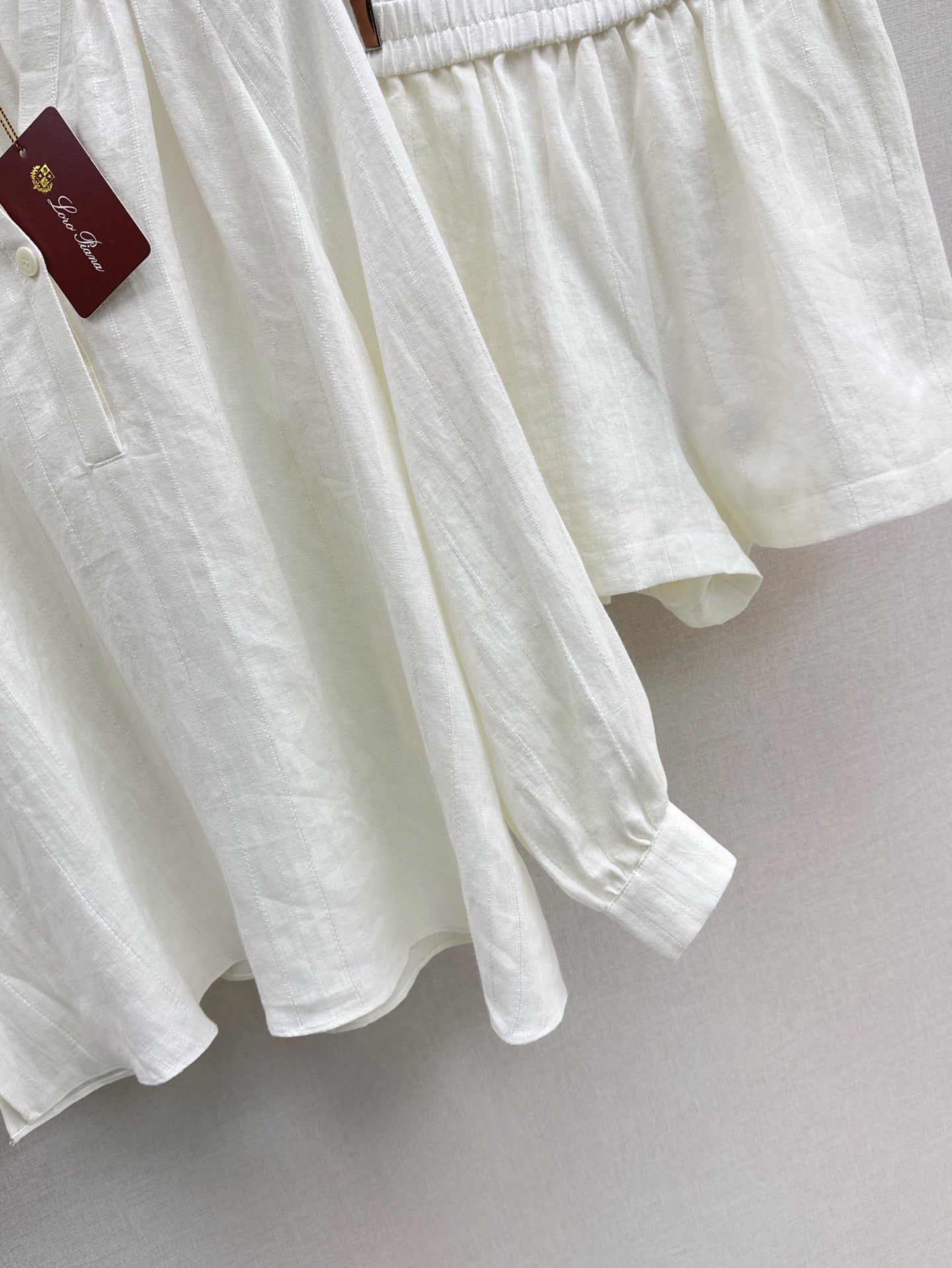 Lor*P 25ss loose linen shirt and elastic waist shorts suit