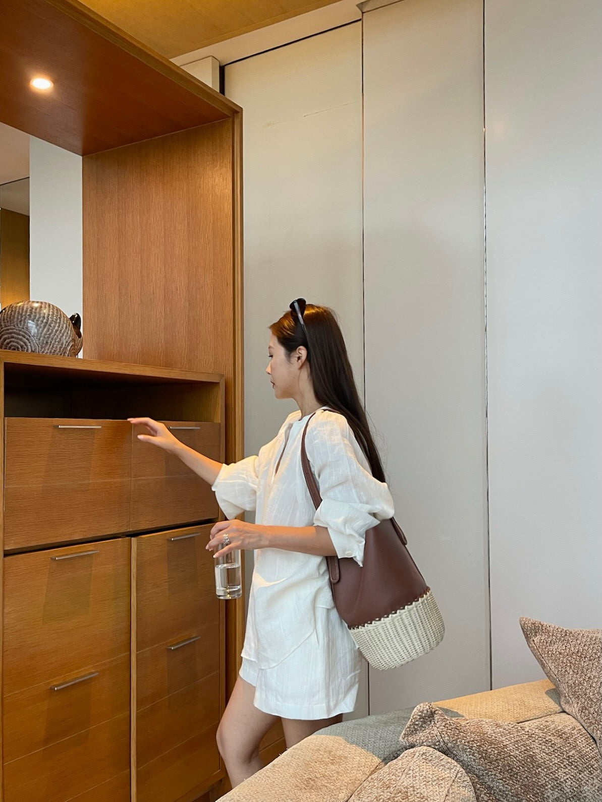 Lor*P 25ss loose linen shirt and elastic waist shorts suit