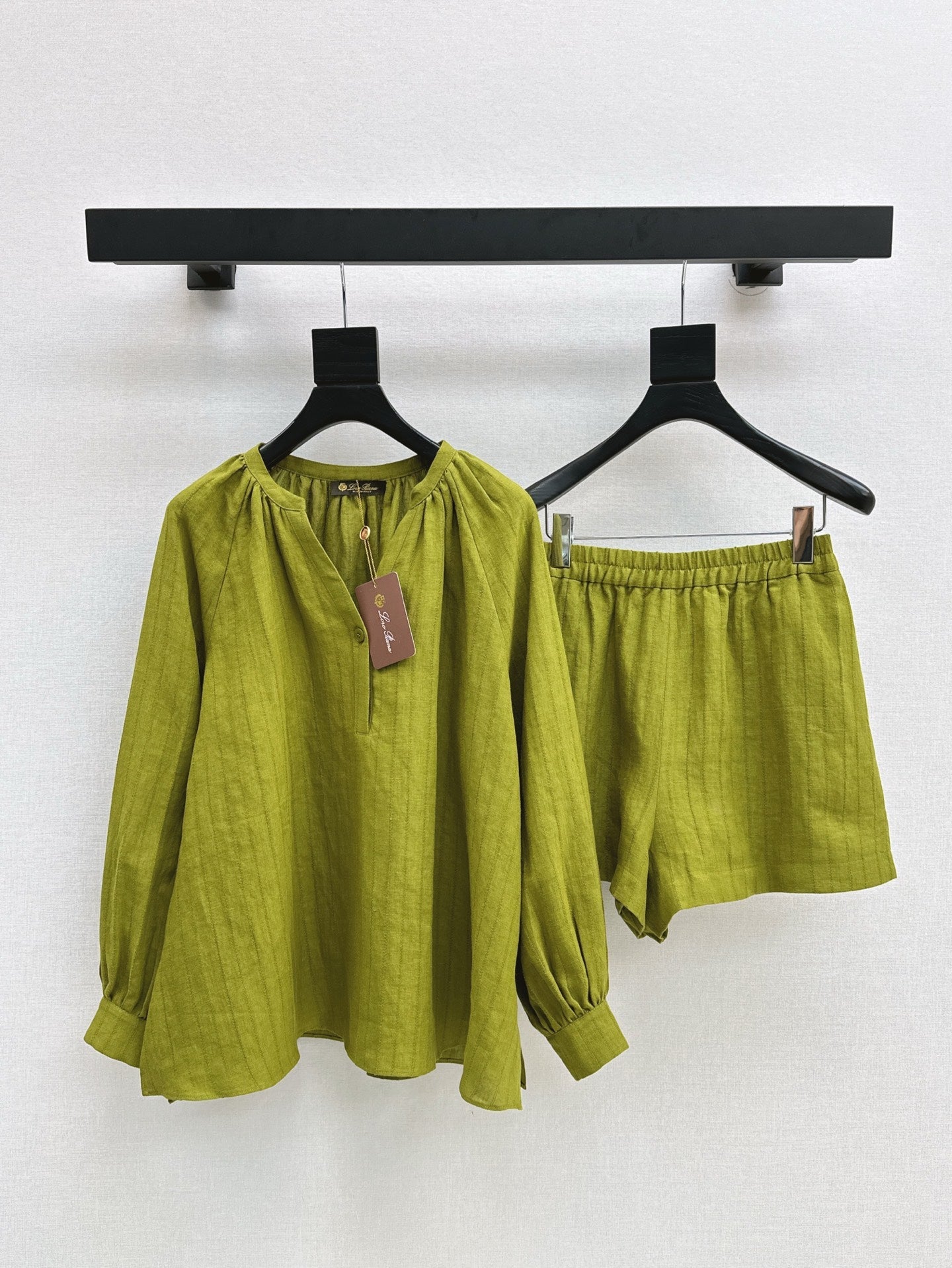 Lor*P 25ss loose linen shirt and elastic waist shorts suit