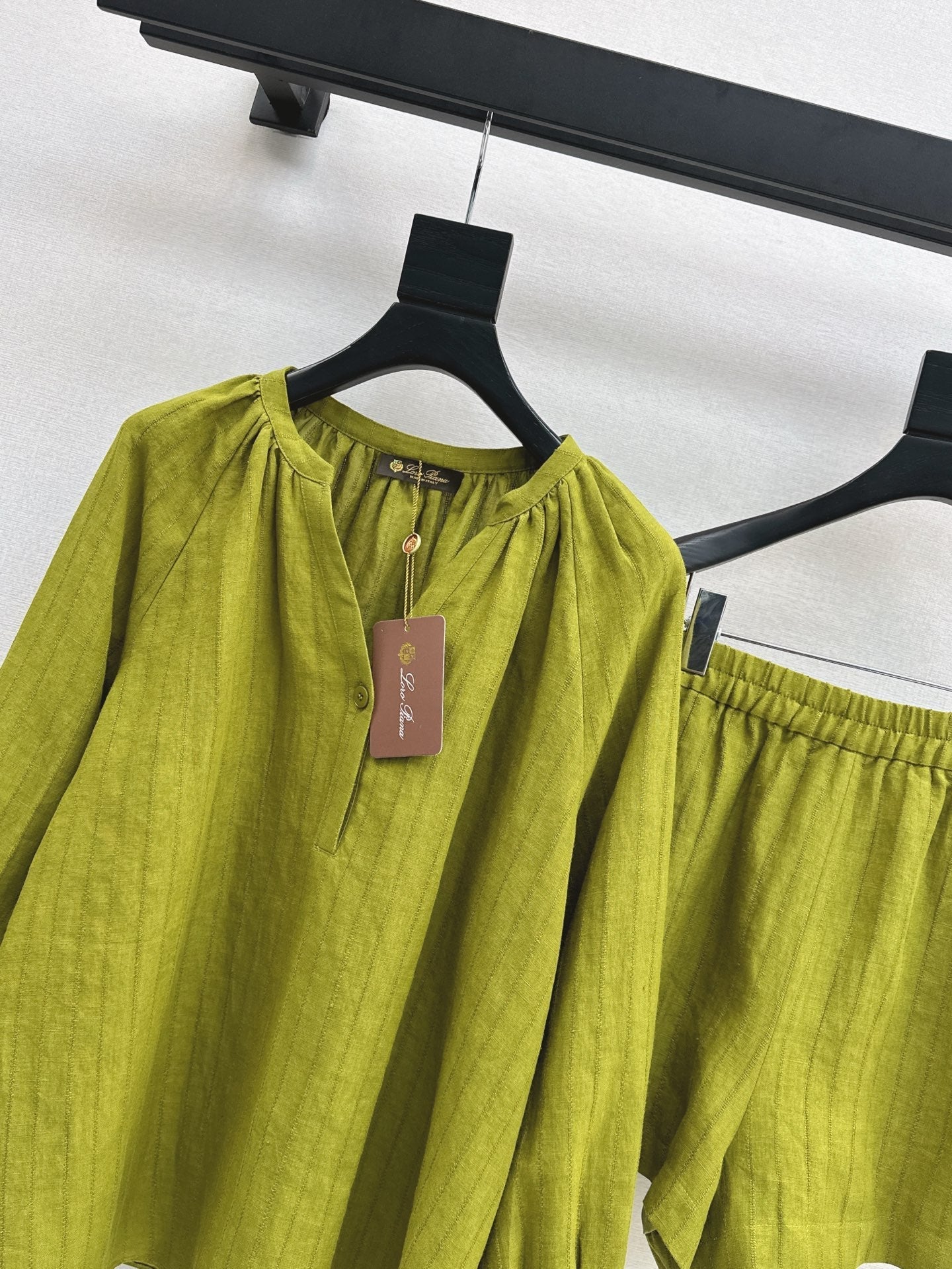 Lor*P 25ss loose linen shirt and elastic waist shorts suit