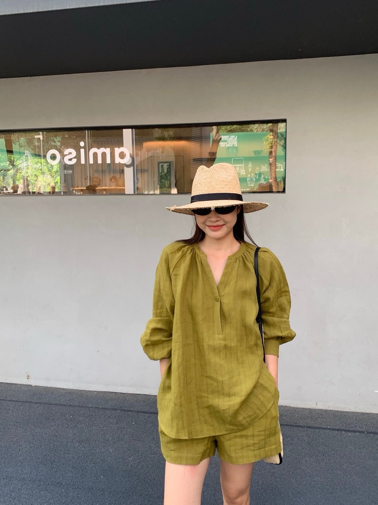 Lor*P 25ss loose linen shirt and elastic waist shorts suit