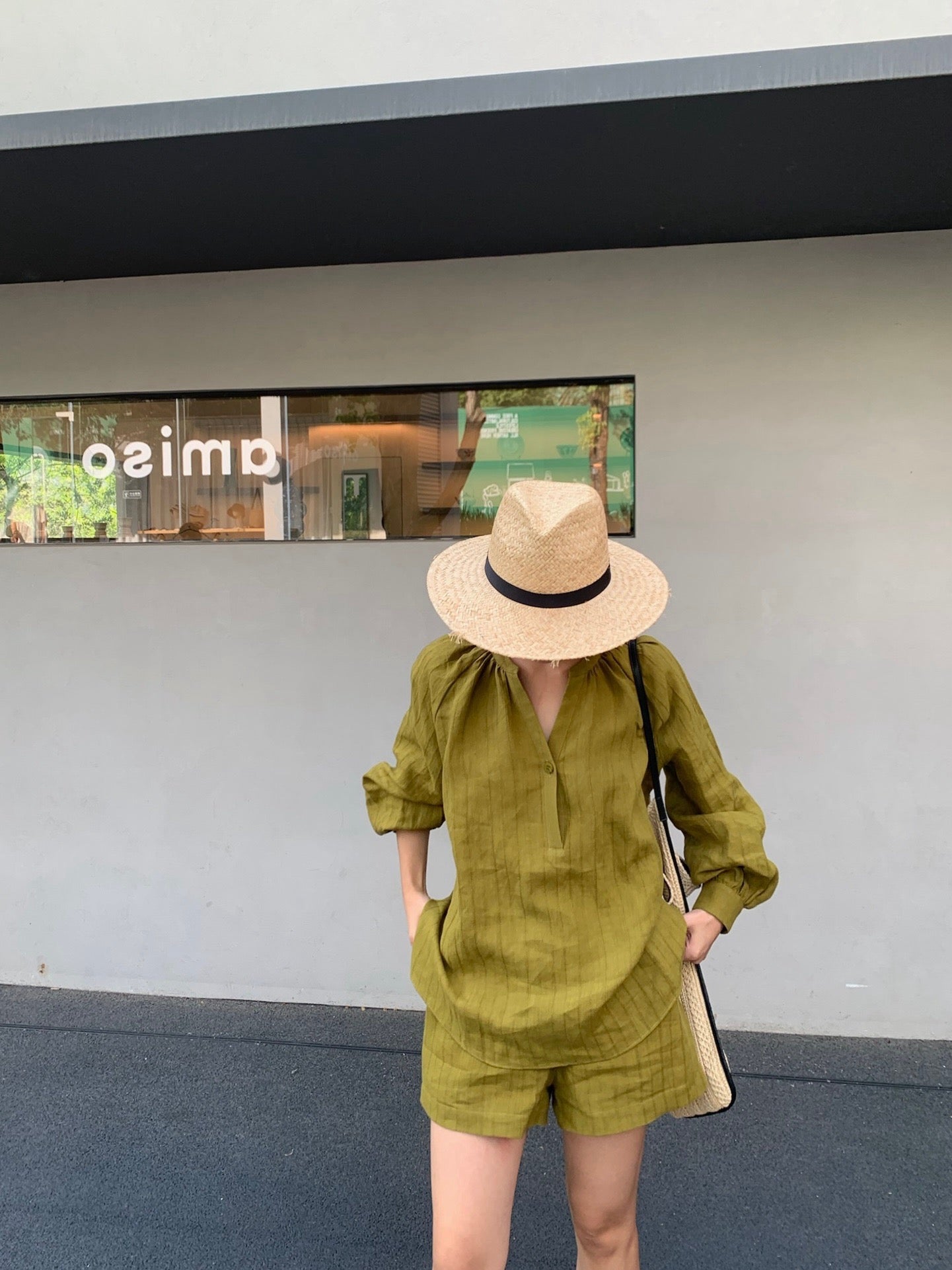 Lor*P 25ss loose linen shirt and elastic waist shorts suit