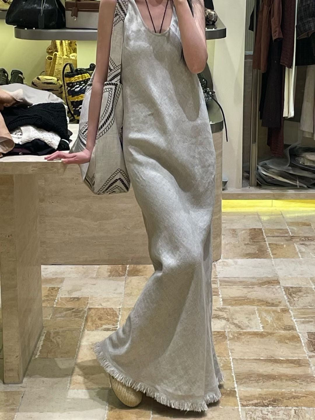 Lor*P 25ss sleeveless raw edge dress