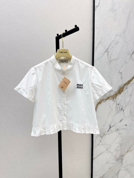 M*u 25ss pleated crop cotton shirt