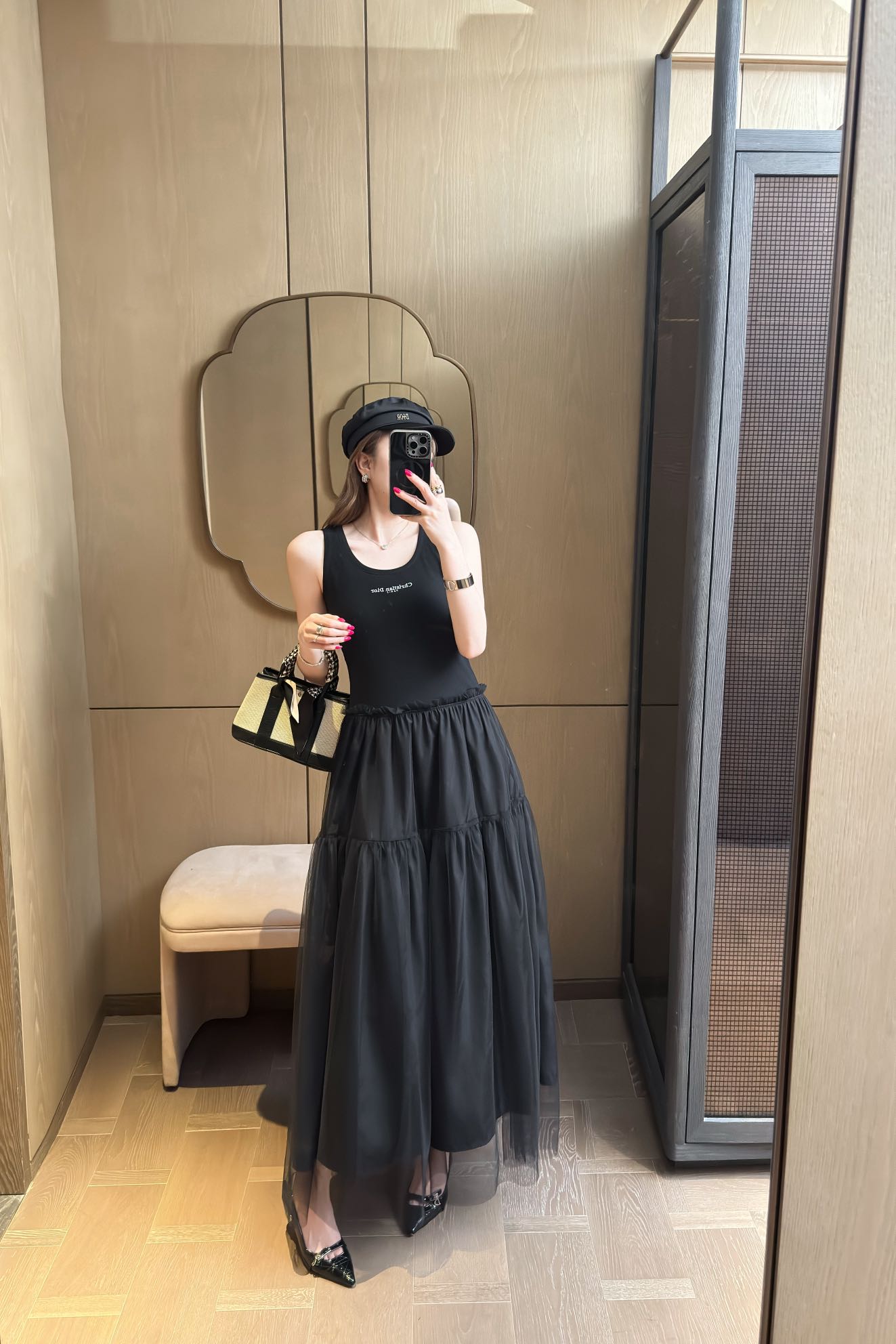 D*r 25ss mid-length mesh flared dress