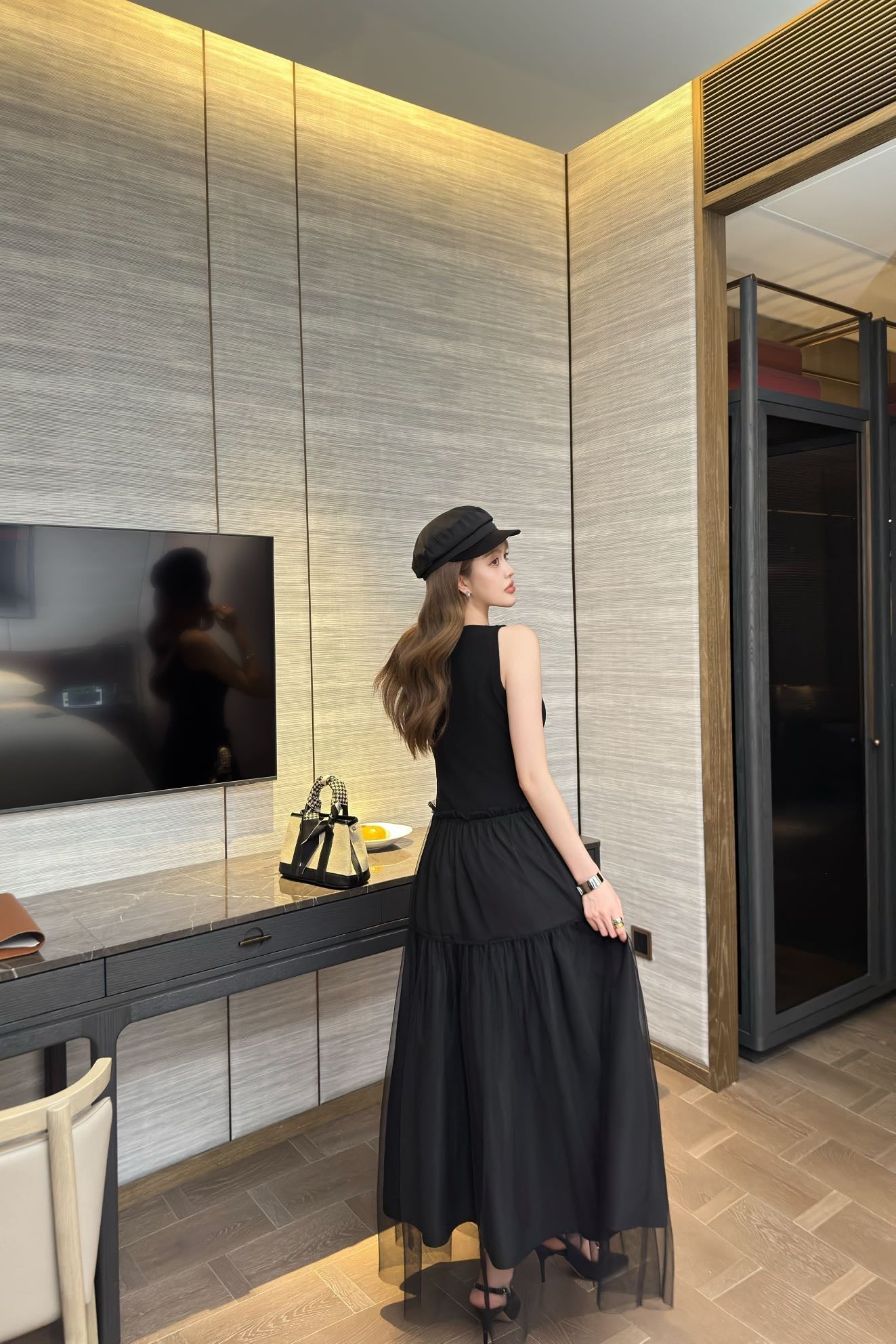 D*r 25ss mid-length mesh flared dress