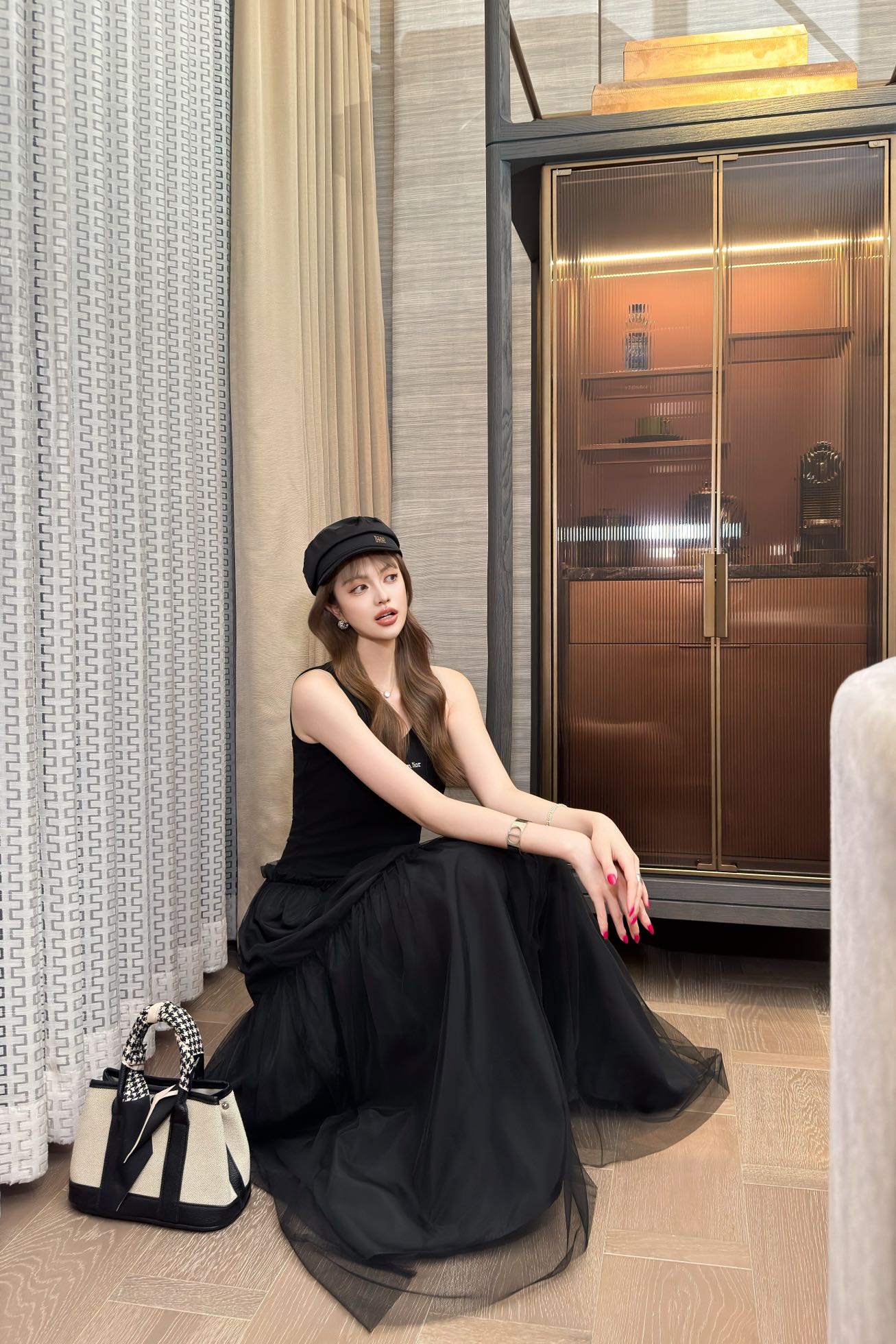 D*r 25ss mid-length mesh flared dress