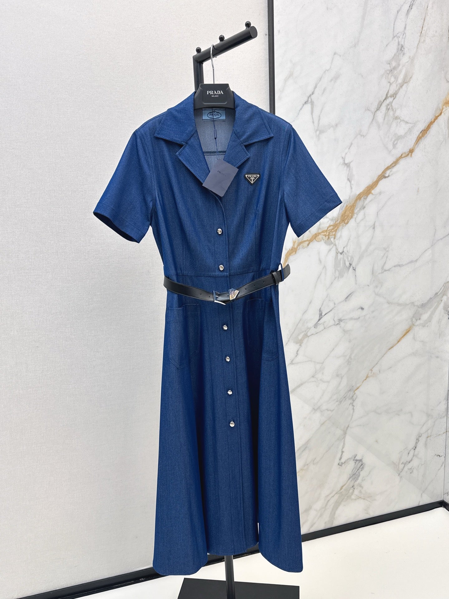 Pra* 25ss mid-length belted denim dress