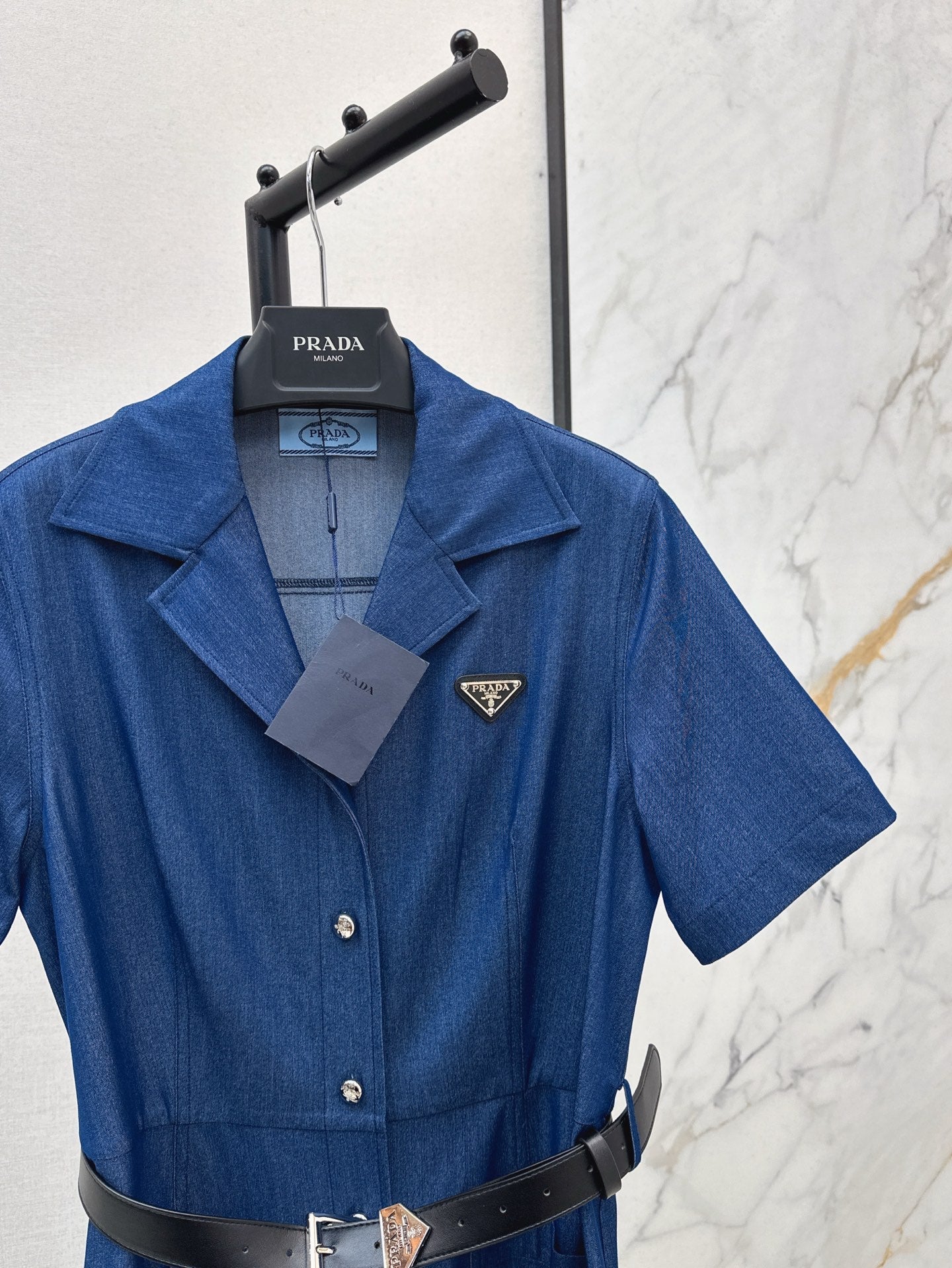 Pra* 25ss mid-length belted denim dress