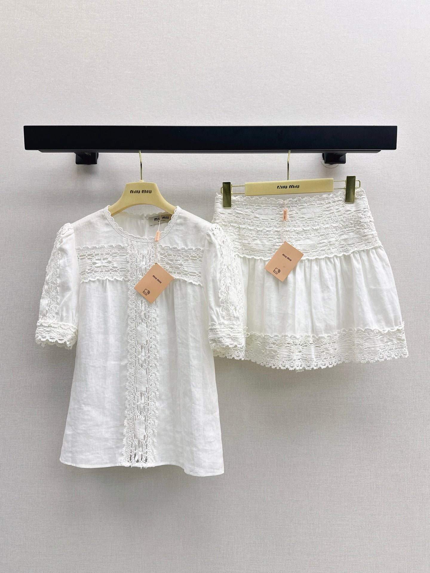 M*u 25ss lace shirt and shorts linen suit