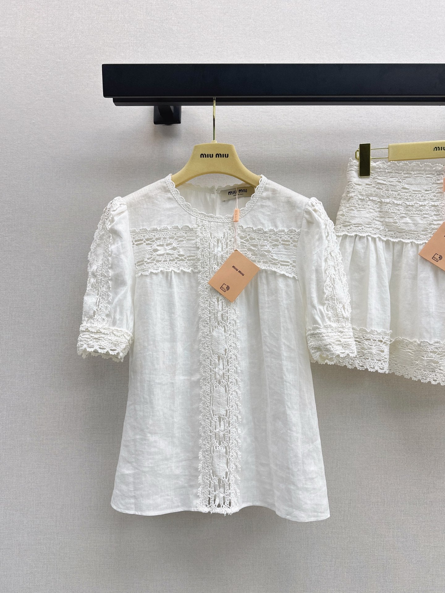 M*u 25ss lace shirt and shorts linen suit