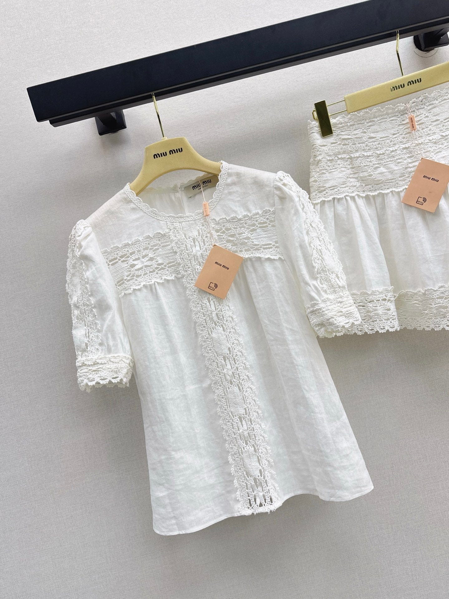 M*u 25ss lace shirt and shorts linen suit
