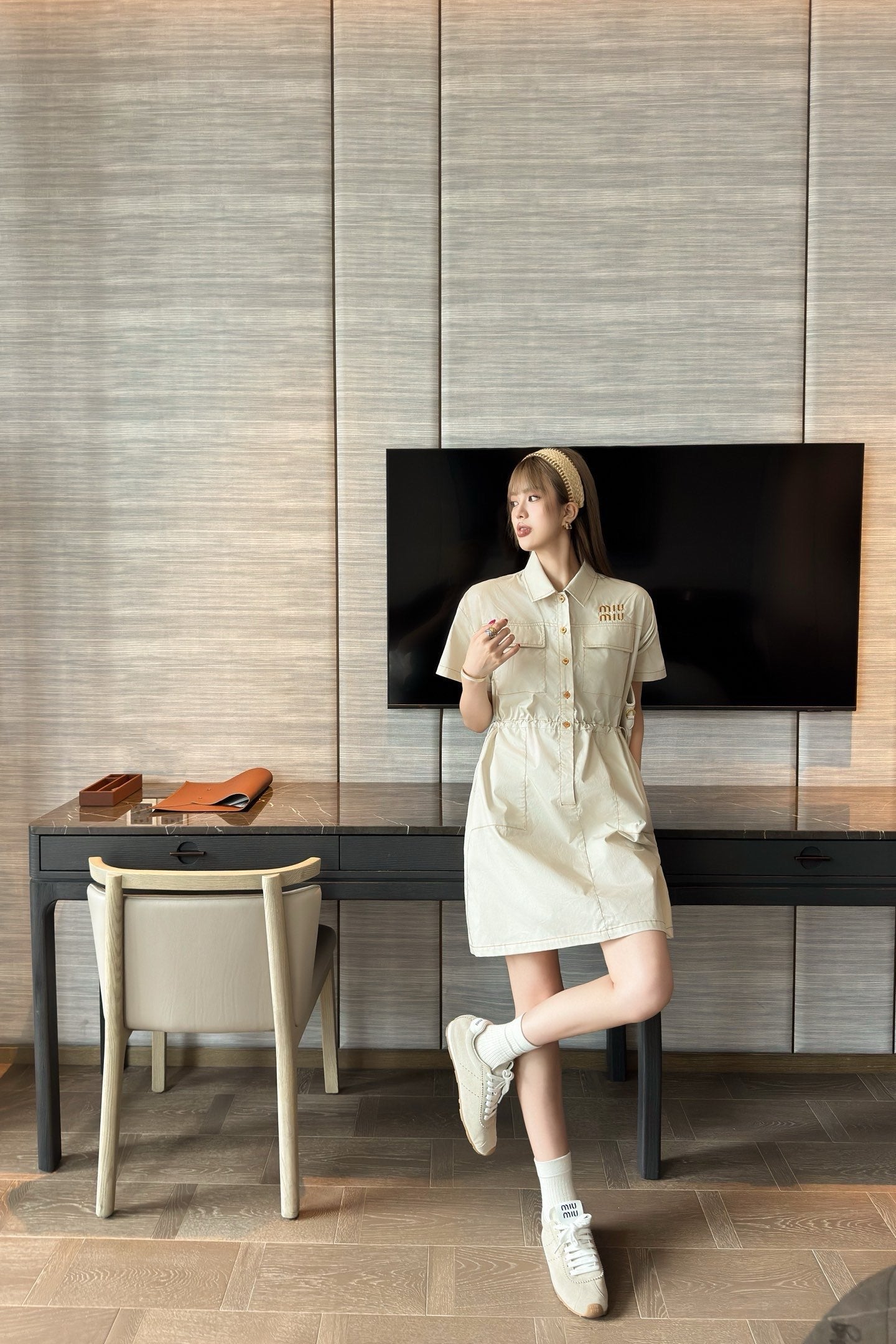 M*u 25ss embroidered cargo waist dress