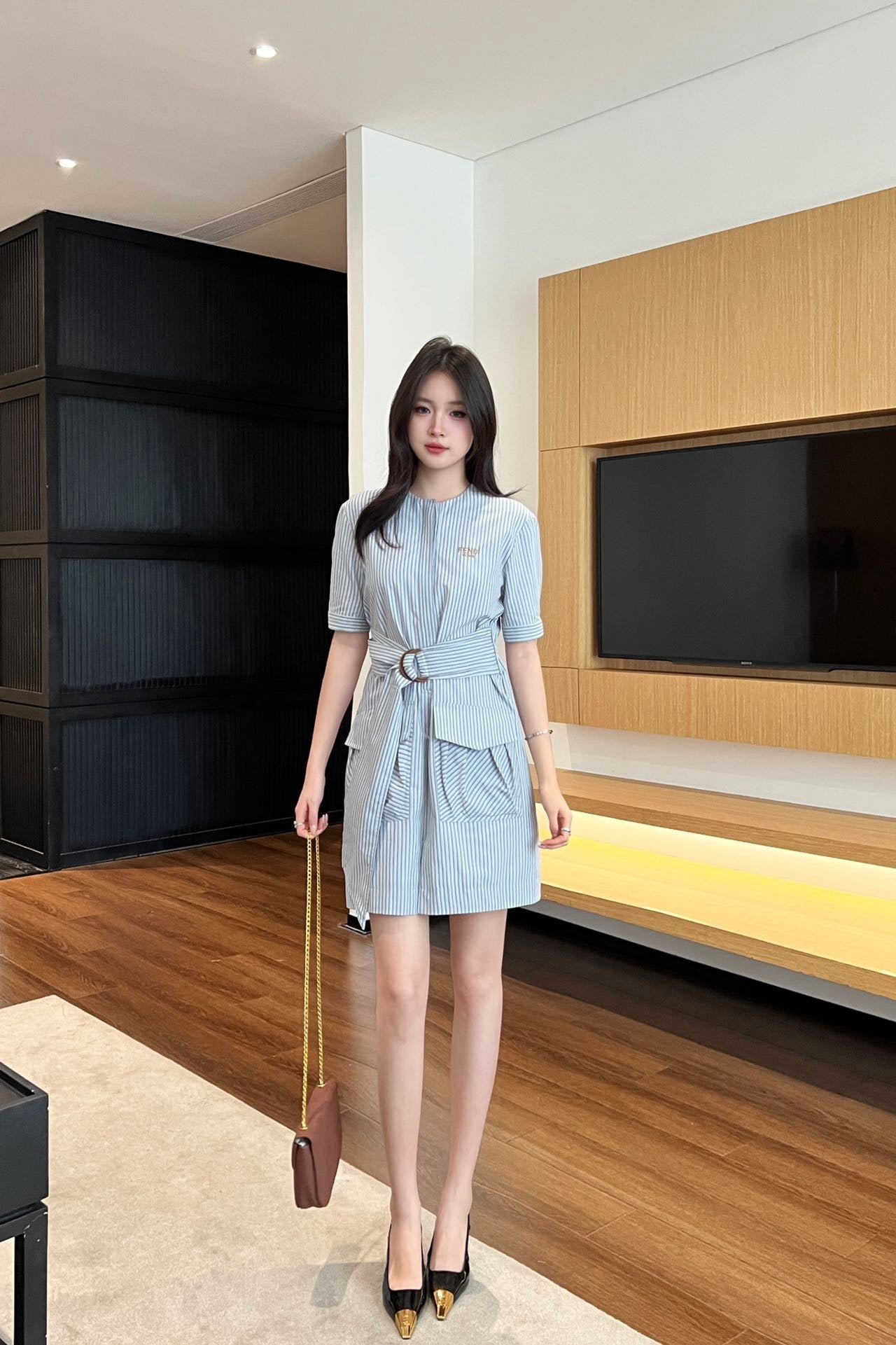 Fd* 25ss short-sleeve belted minidress