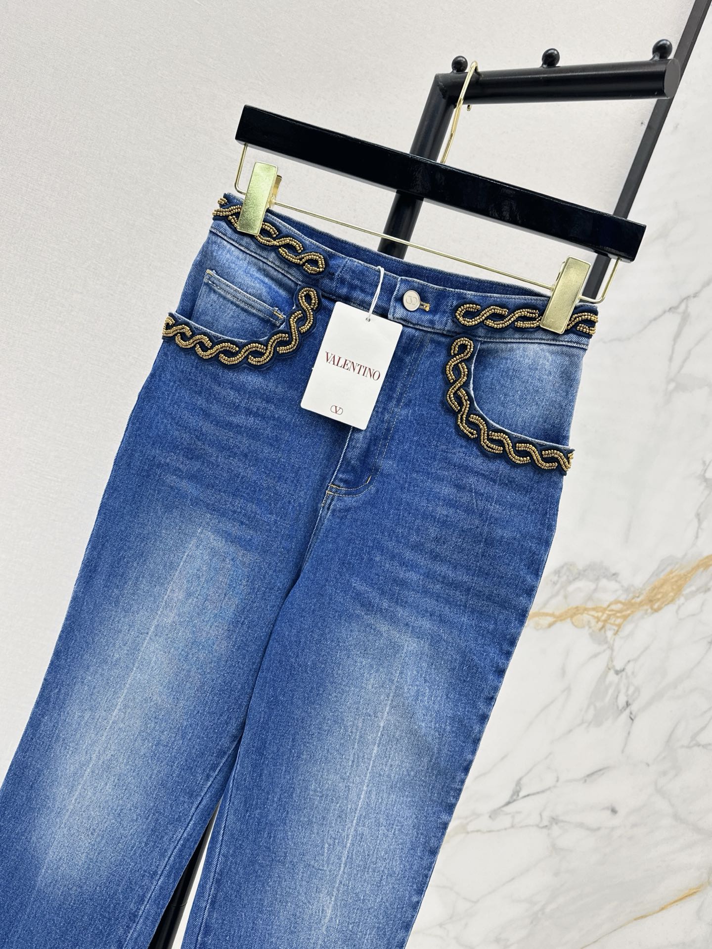 Valen* 25ss 3D beaded straight jeans