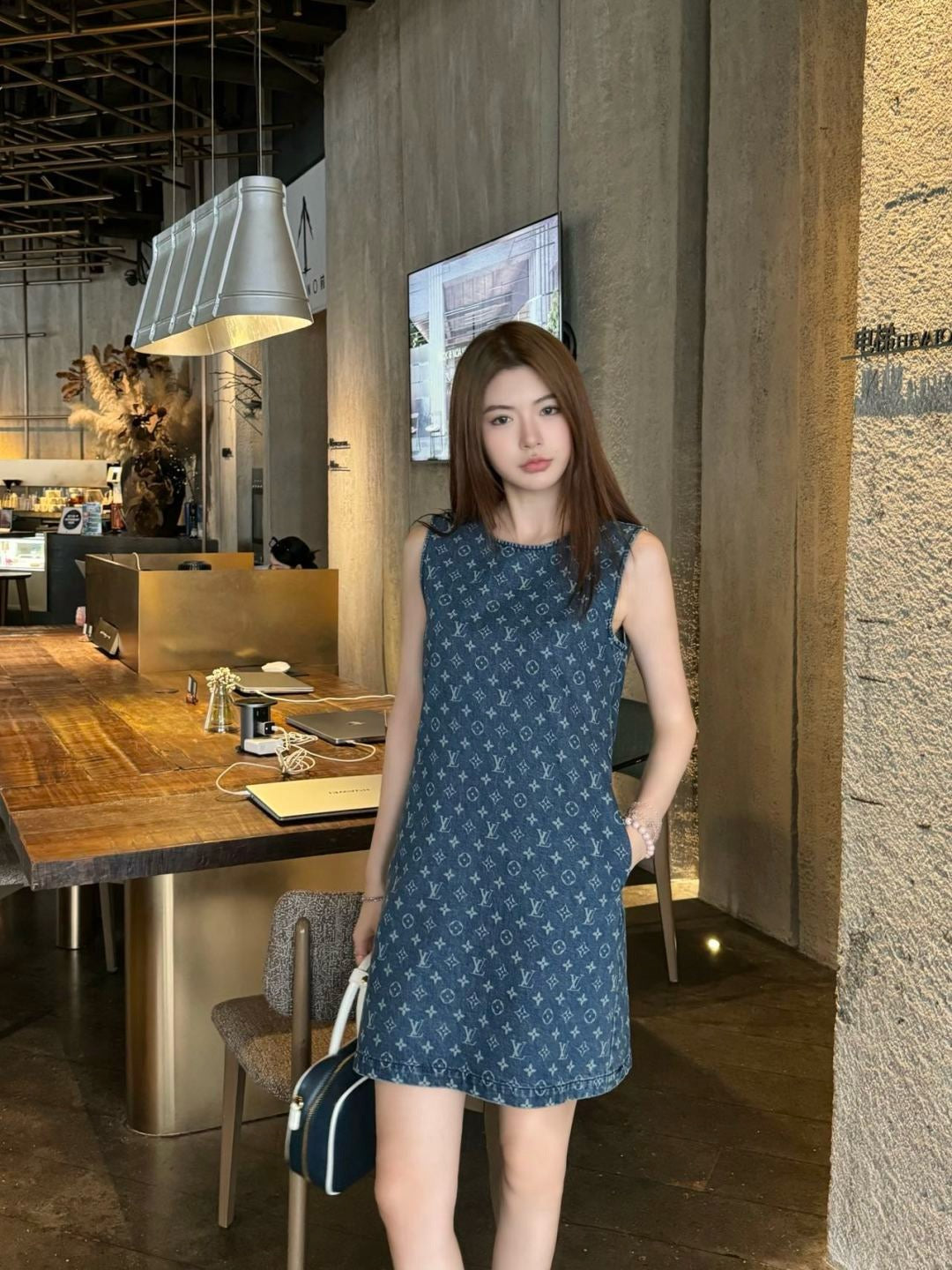 Loui* 25ss short monogram denim dress