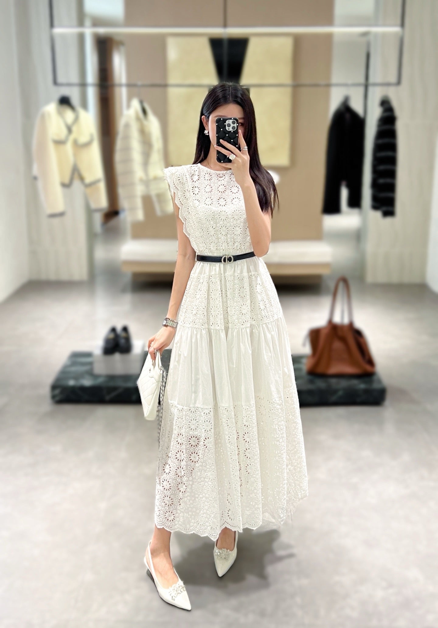 C*nel 25ss floral lace belted dress