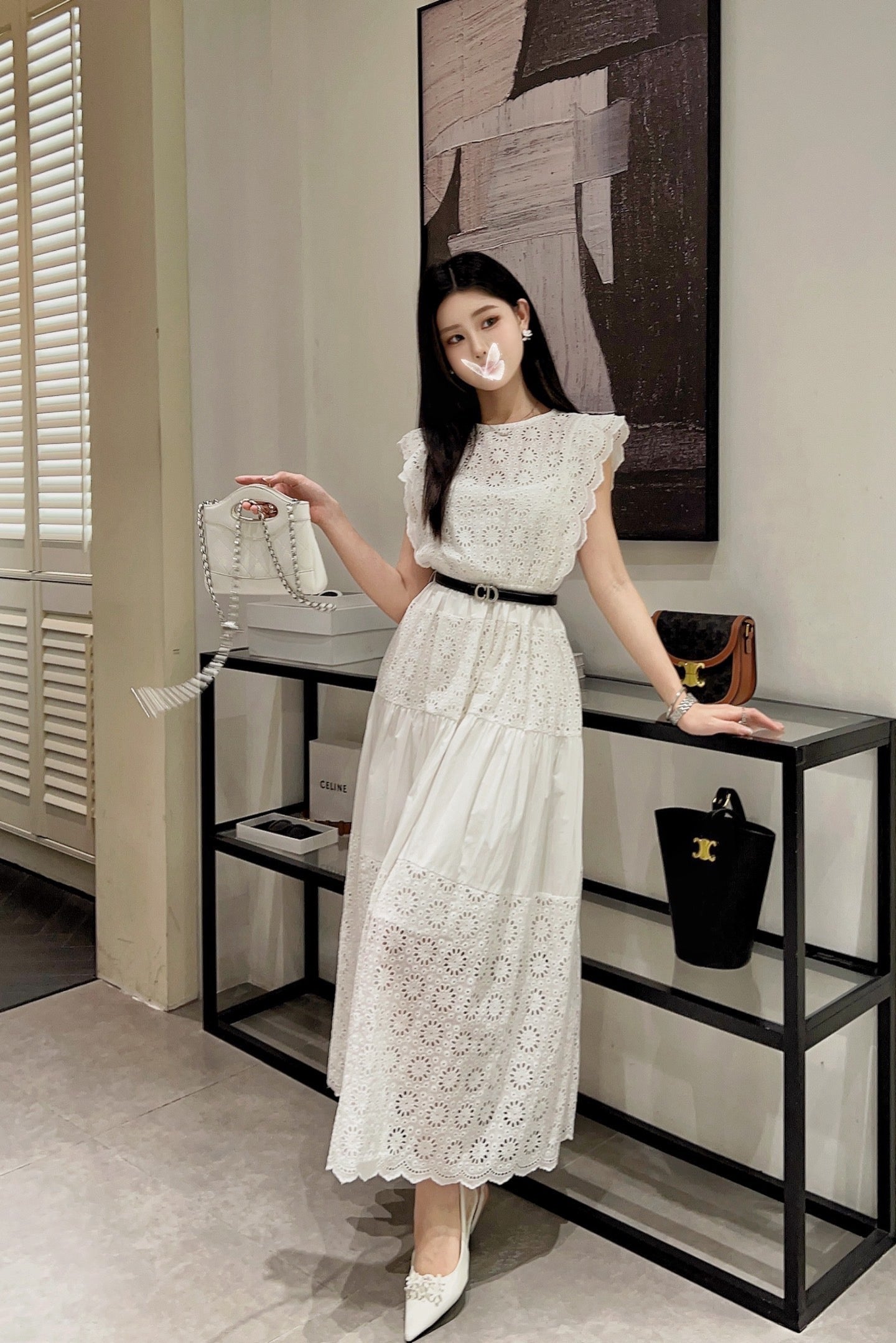 C*nel 25ss floral lace belted dress