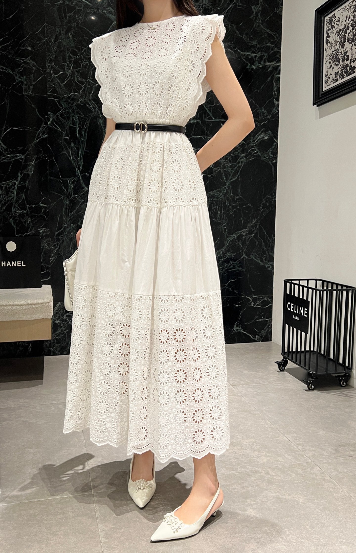 C*nel 25ss floral lace belted dress