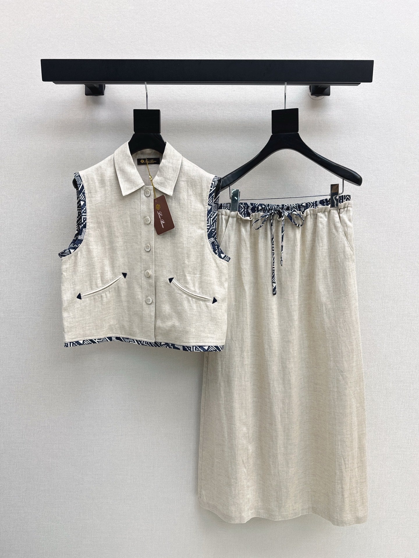 Lor*P 25ss linen cropped vest and long skirt suit