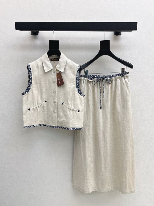 Lor*P 25ss linen cropped vest and long skirt suit