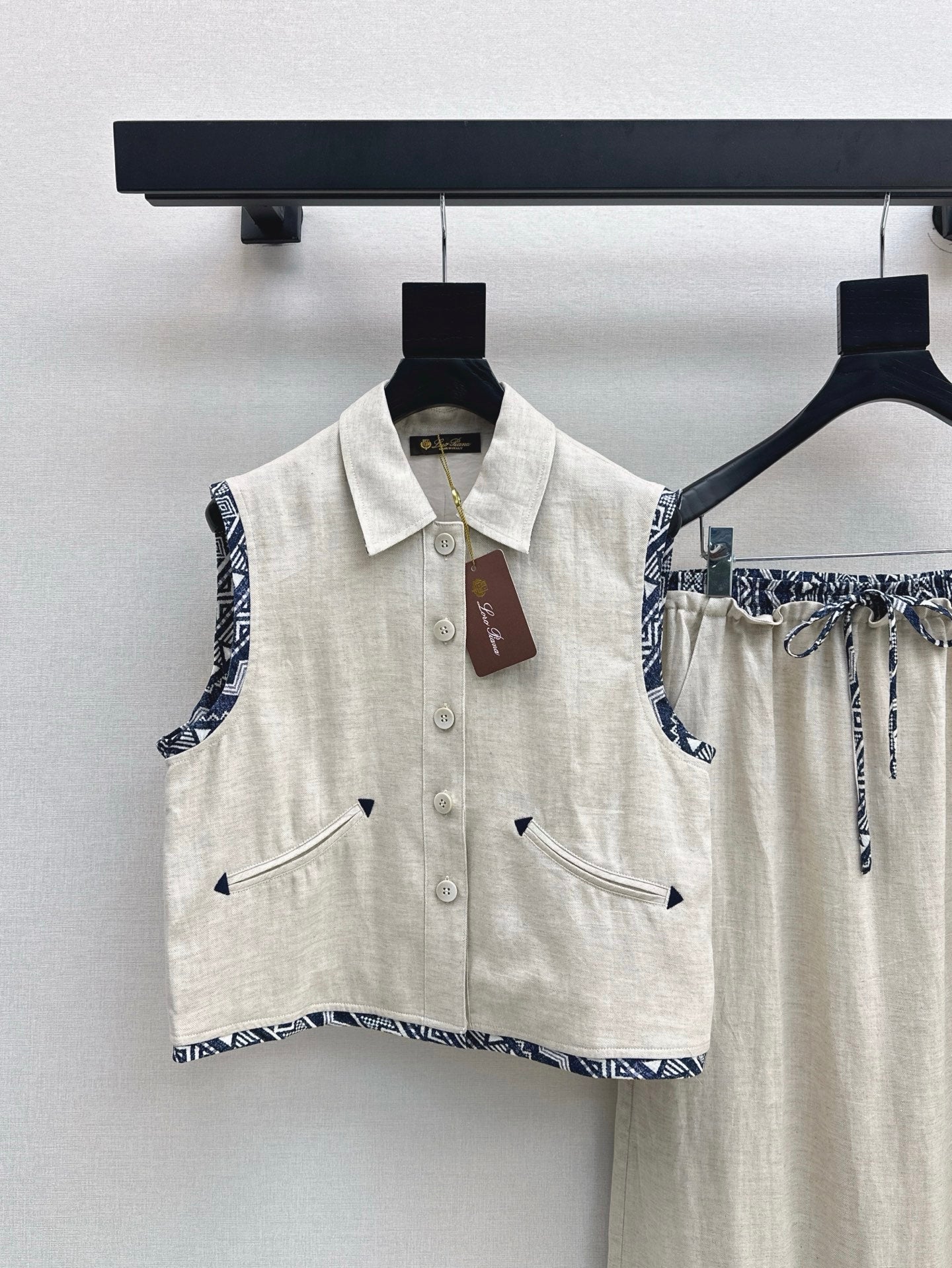 Lor*P 25ss linen cropped vest and long skirt suit