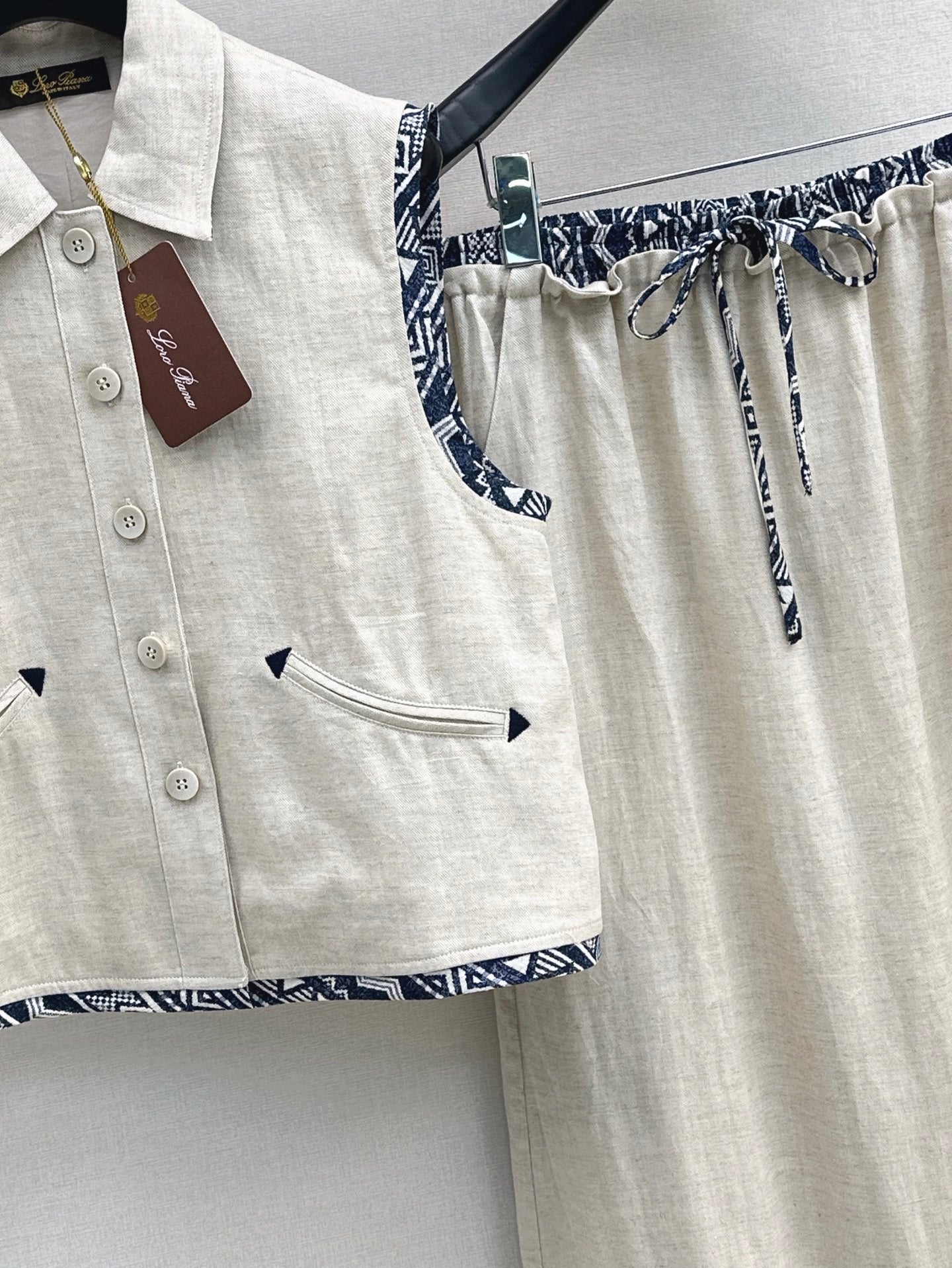 Lor*P 25ss linen cropped vest and long skirt suit