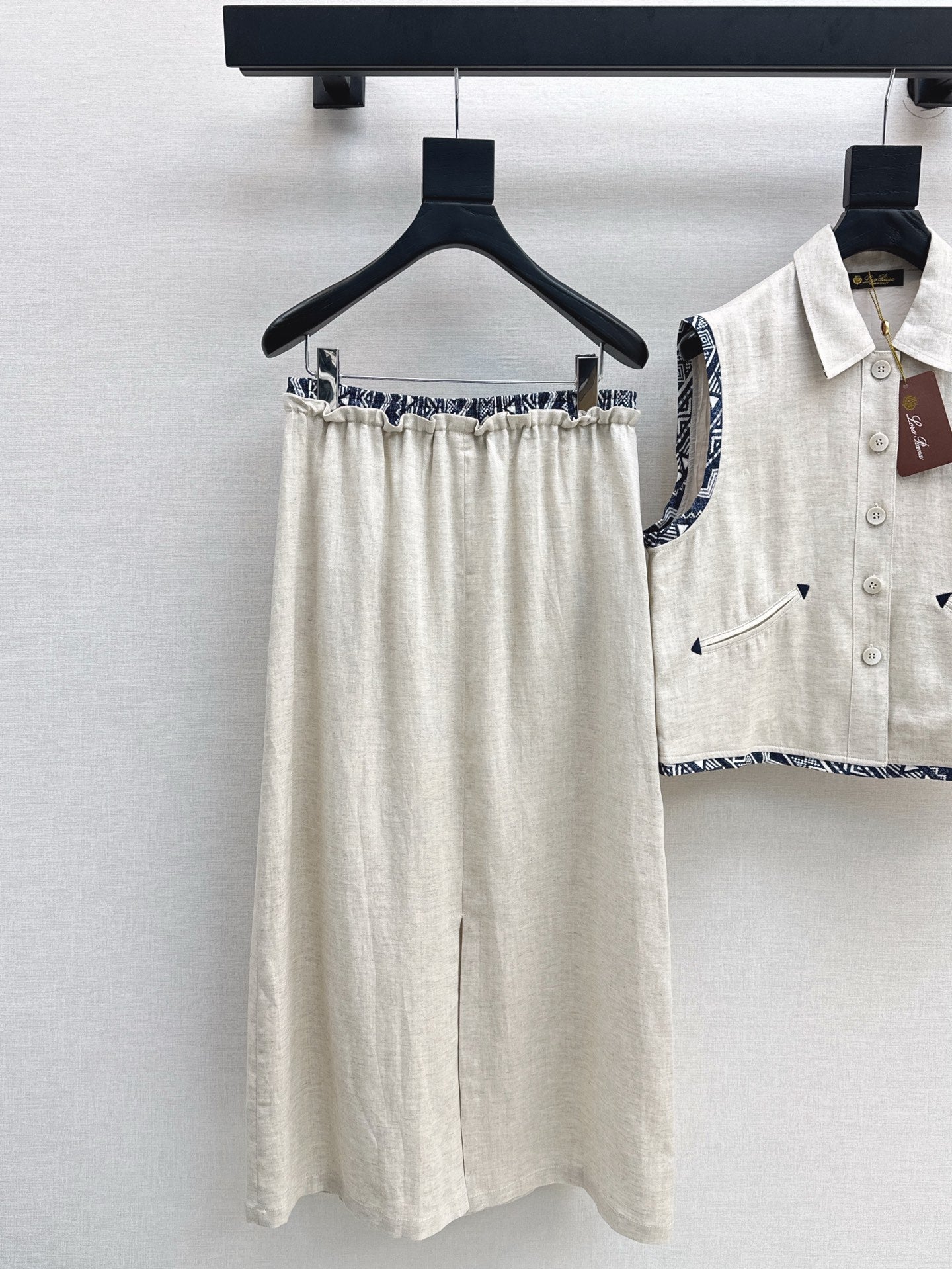 Lor*P 25ss linen cropped vest and long skirt suit