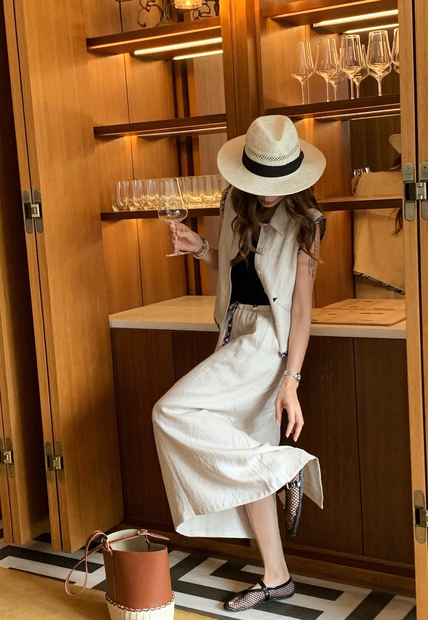 Lor*P 25ss linen cropped vest and long skirt suit