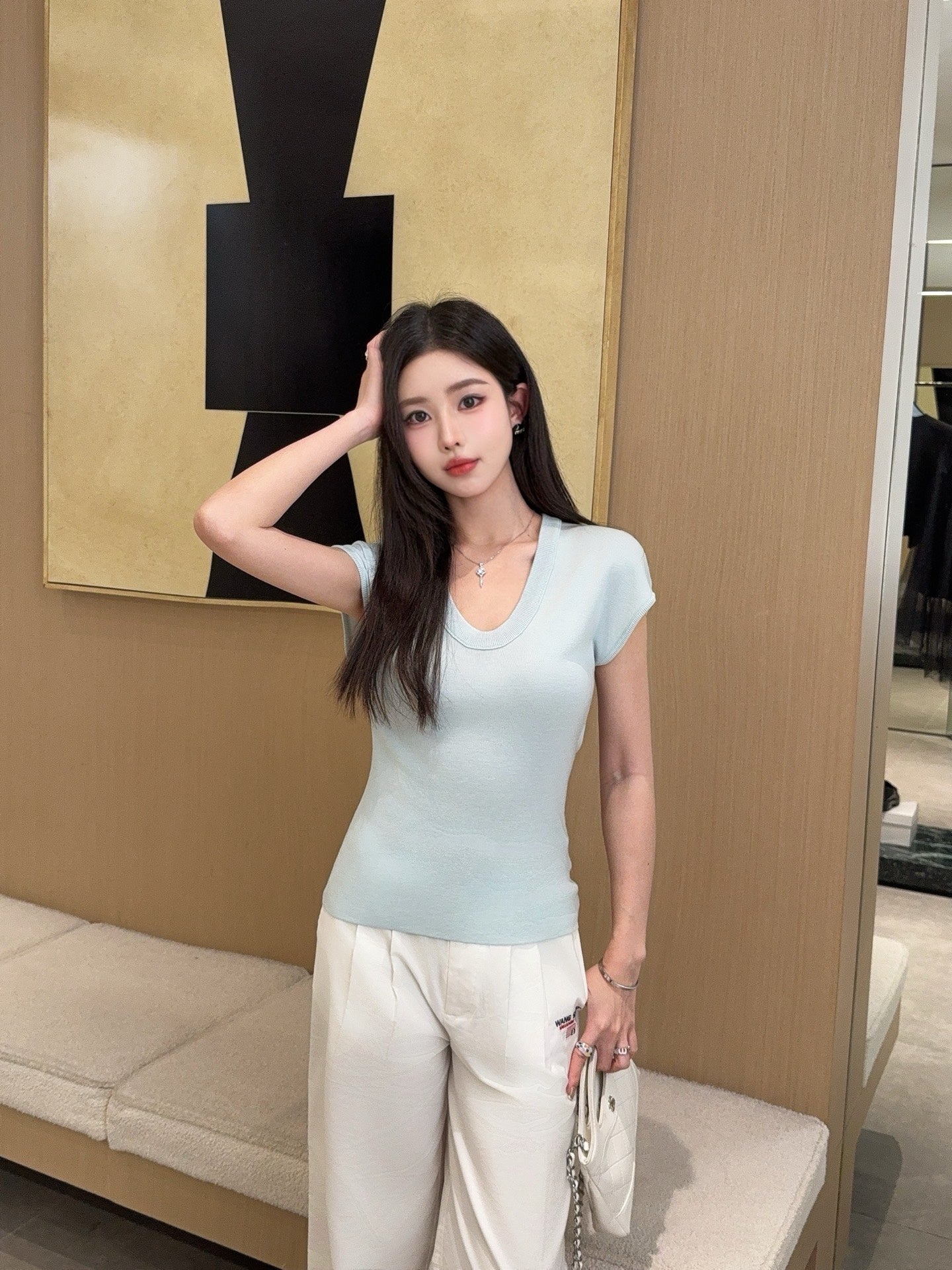 MaxM* 25ss U-neck knitted top