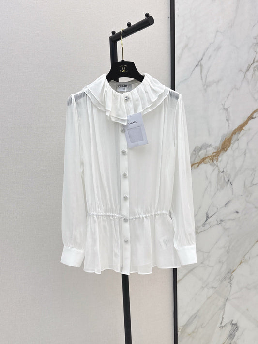 C*nel 25ss ruffled sheer silk blouse