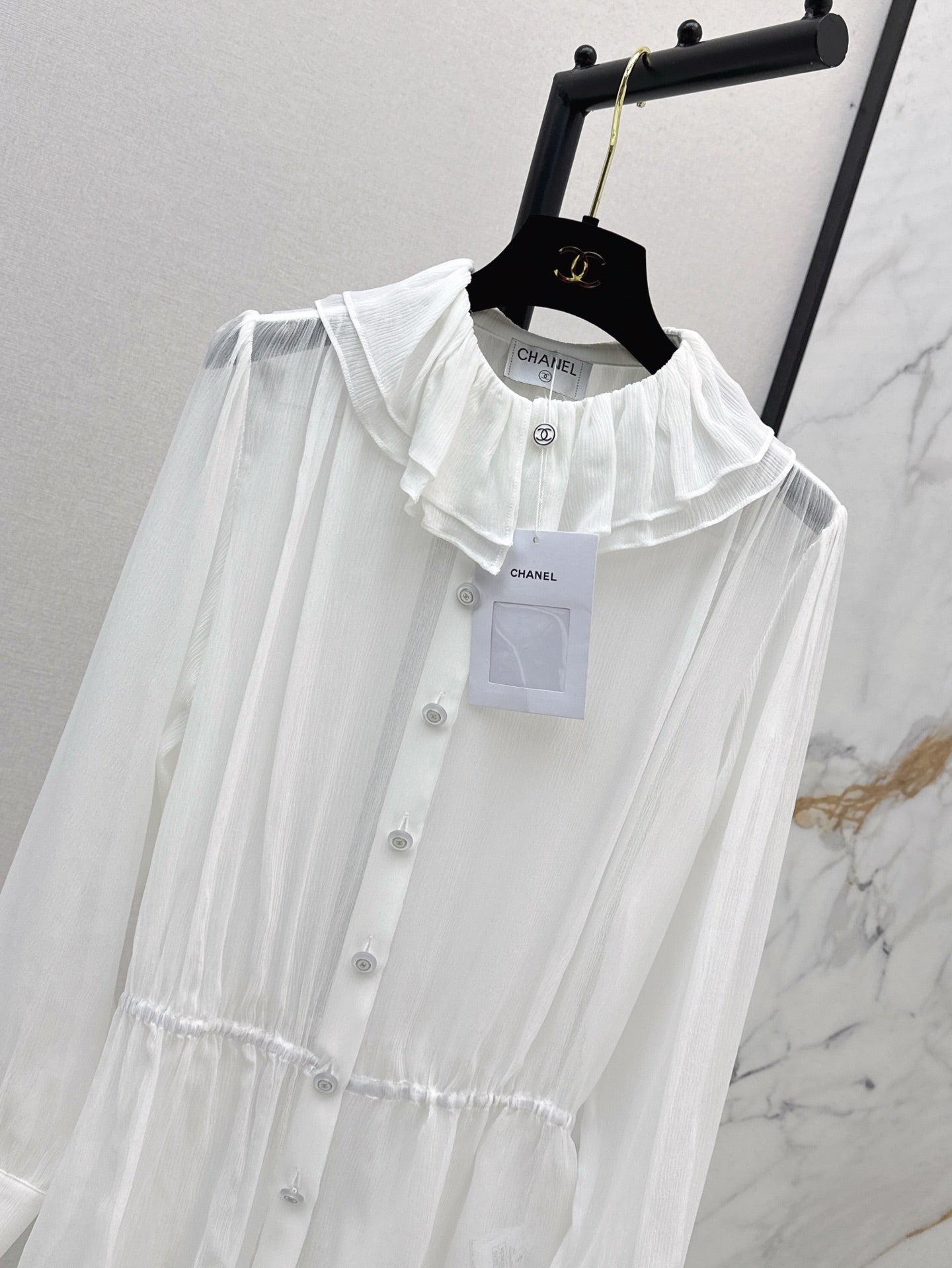 C*nel 25ss ruffled sheer silk blouse