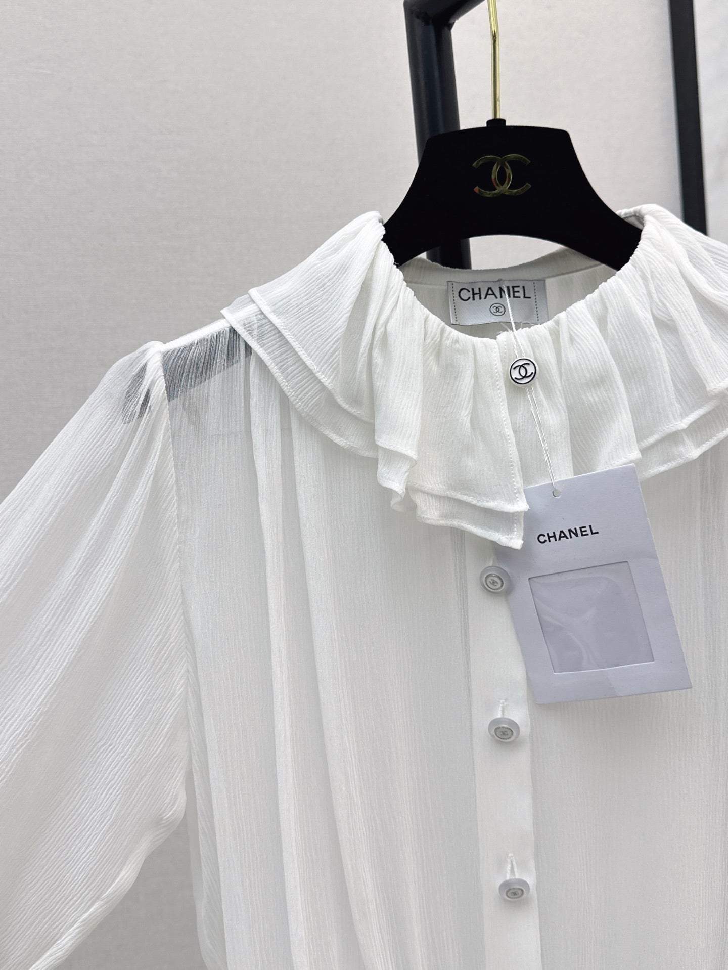 C*nel 25ss ruffled sheer silk blouse