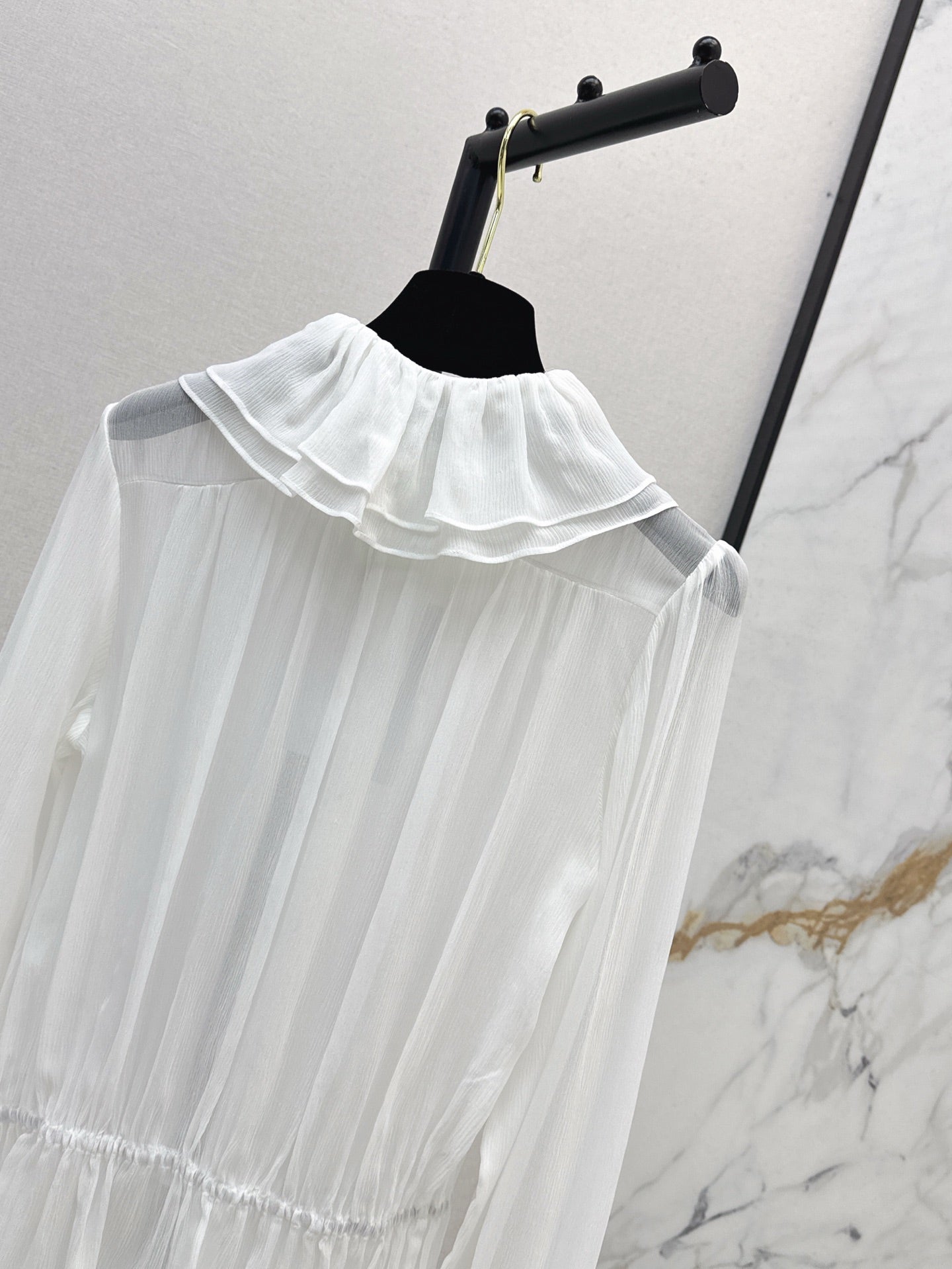 C*nel 25ss ruffled sheer silk blouse